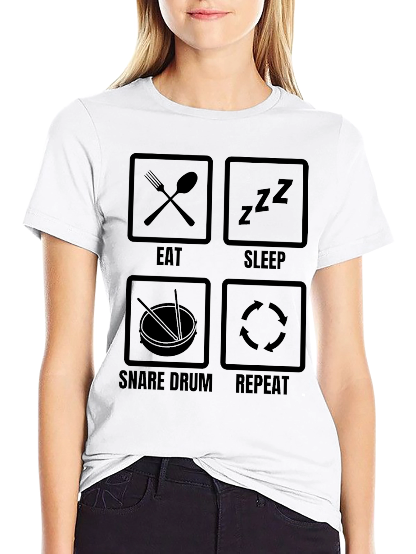 Eat Sleep Snare Drum Repeat Black T-Shirt
