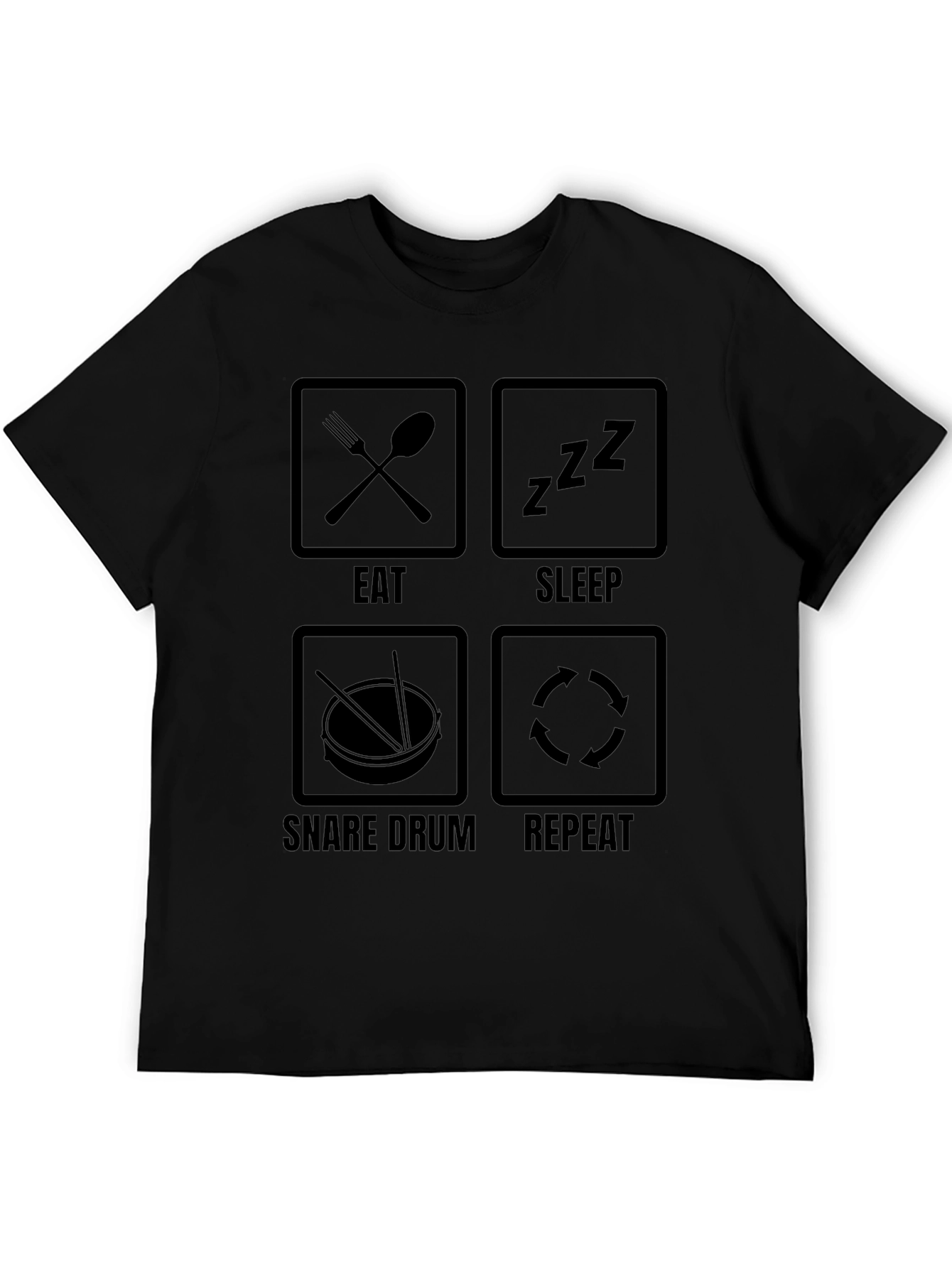 Eat Sleep Snare Drum Repeat Black T-Shirt
