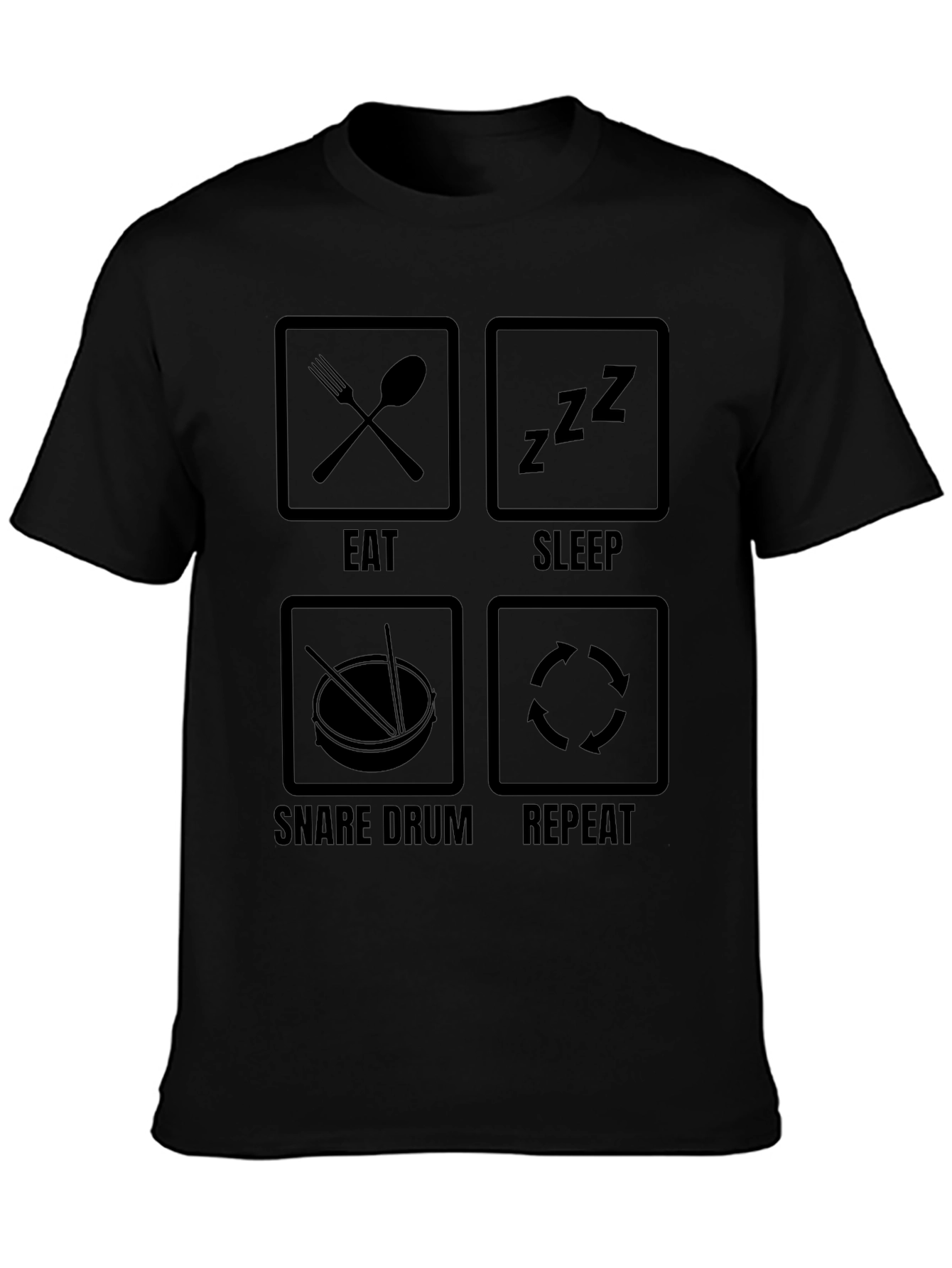 Eat Sleep Snare Drum Repeat Black T-Shirt