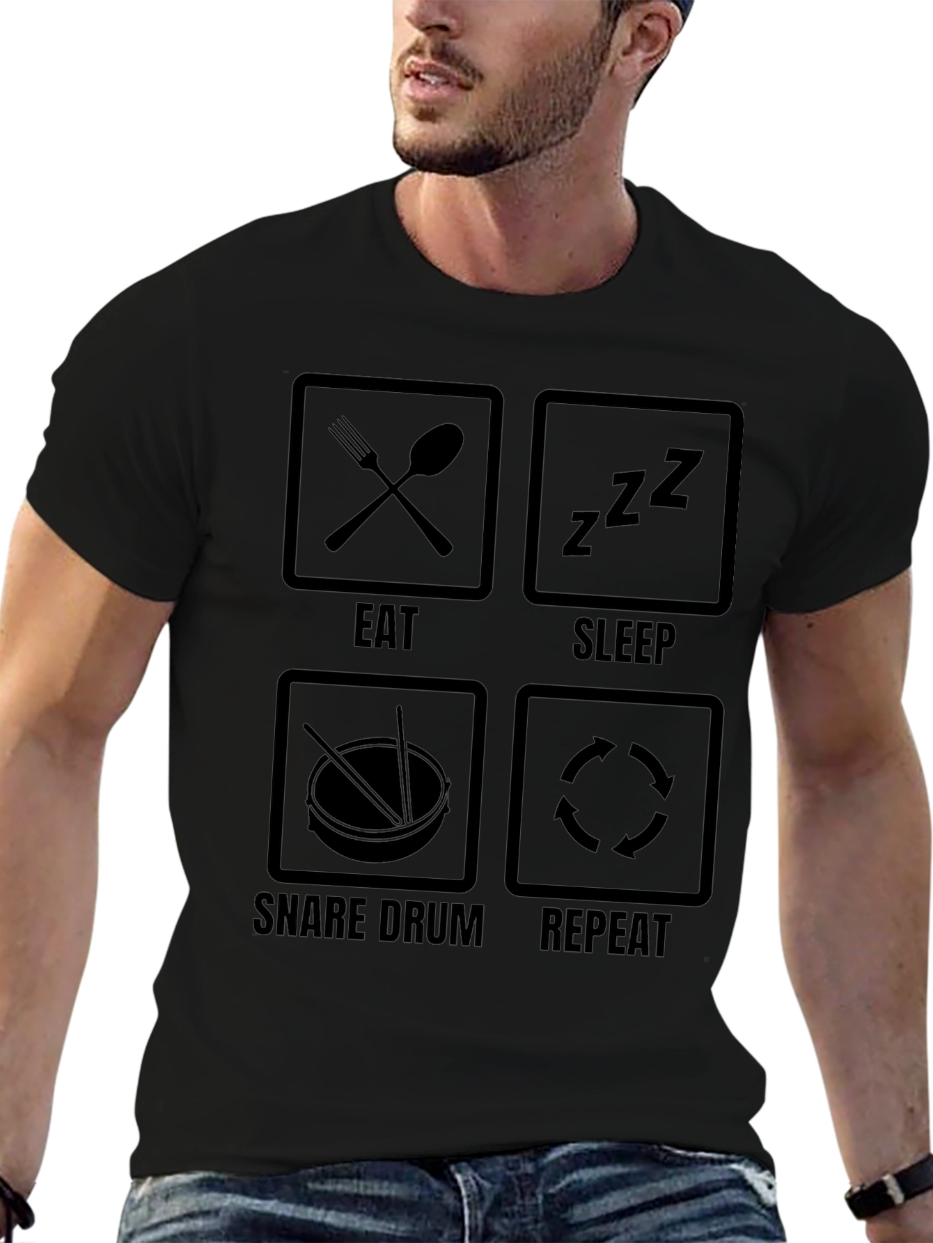 Eat Sleep Snare Drum Repeat Black T-Shirt