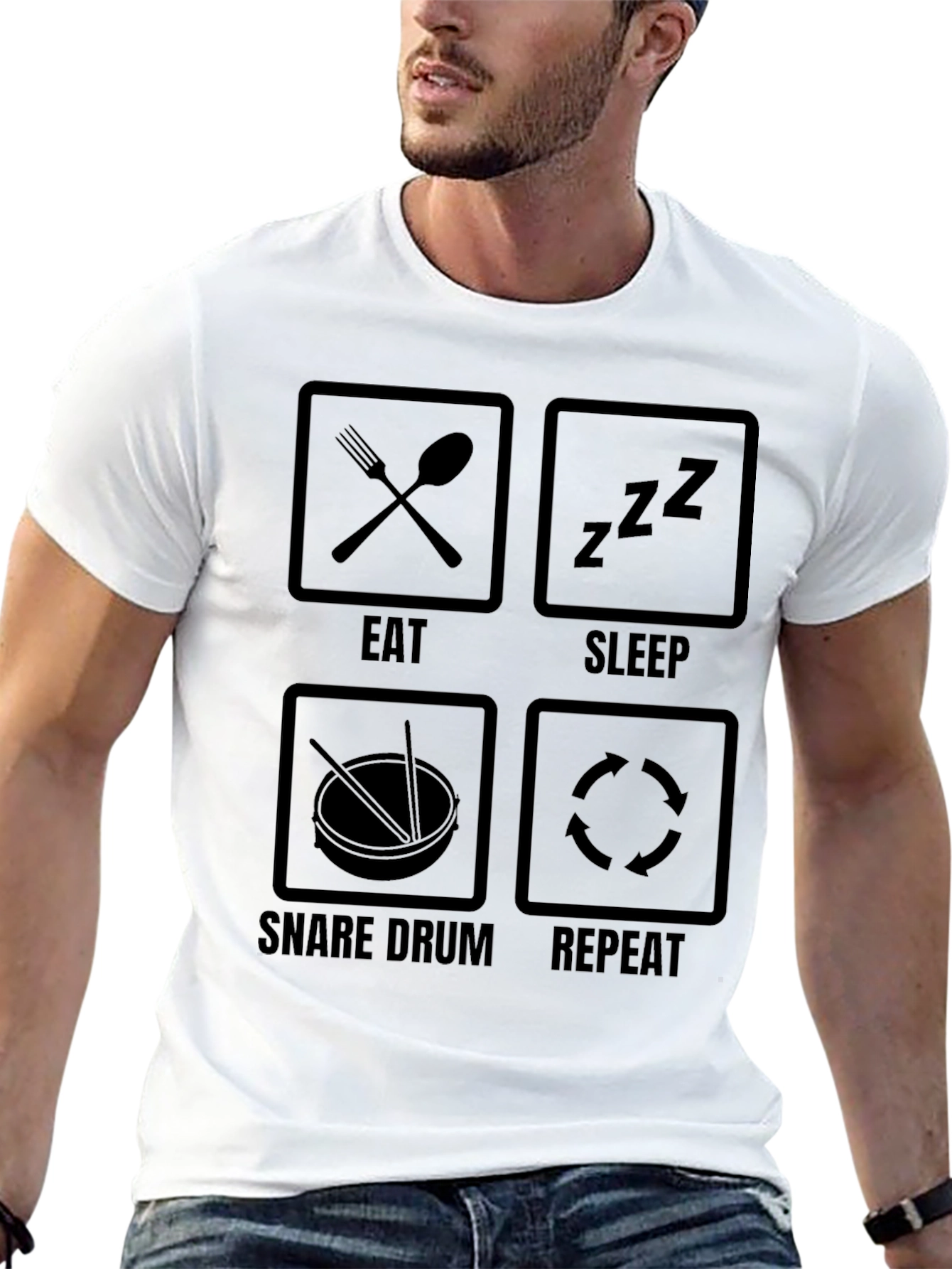 Eat Sleep Snare Drum Repeat Black T-Shirt