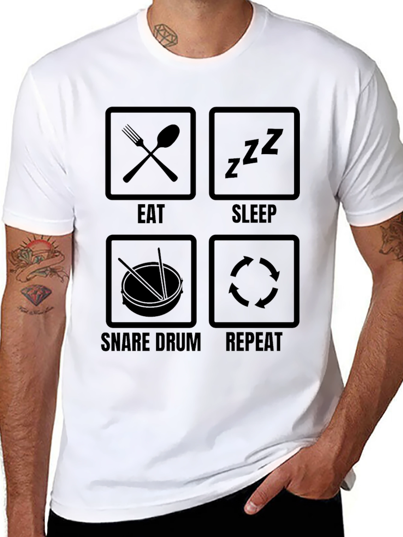 Eat Sleep Snare Drum Repeat Black T-Shirt