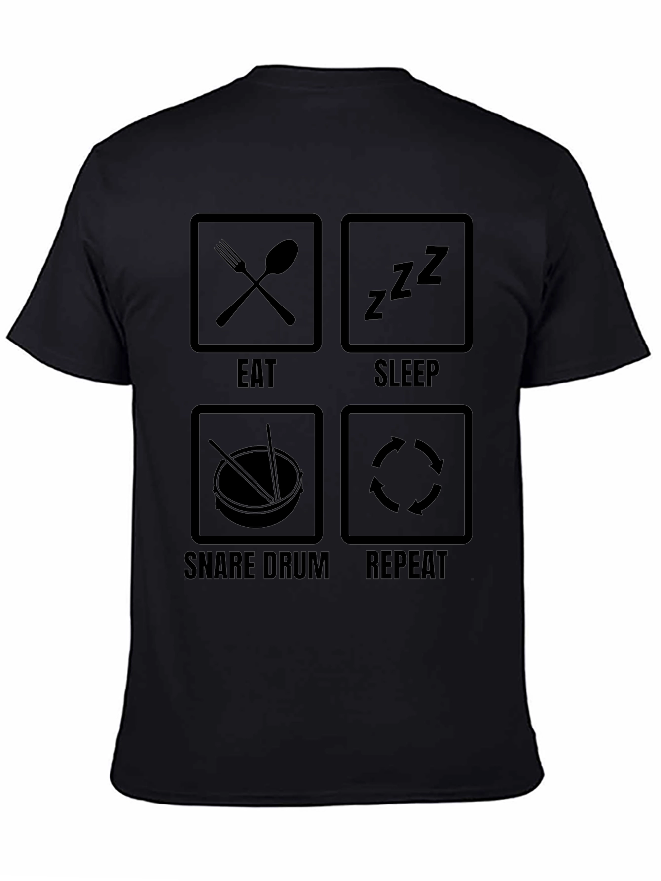 Eat Sleep Snare Drum Repeat Black T-Shirt