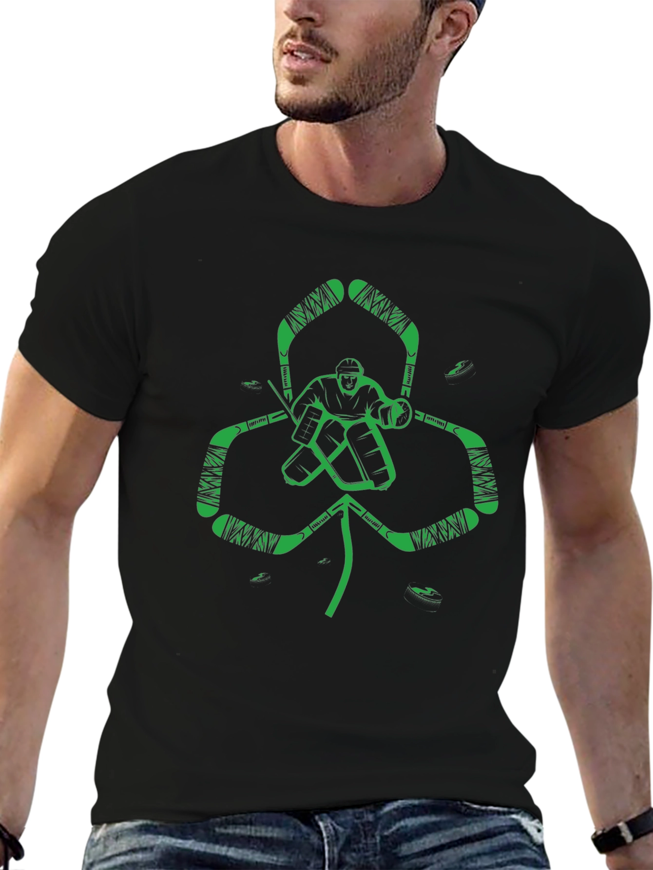 Hockey Goalie Shamrock T-Shirt - Lucky Irish Style