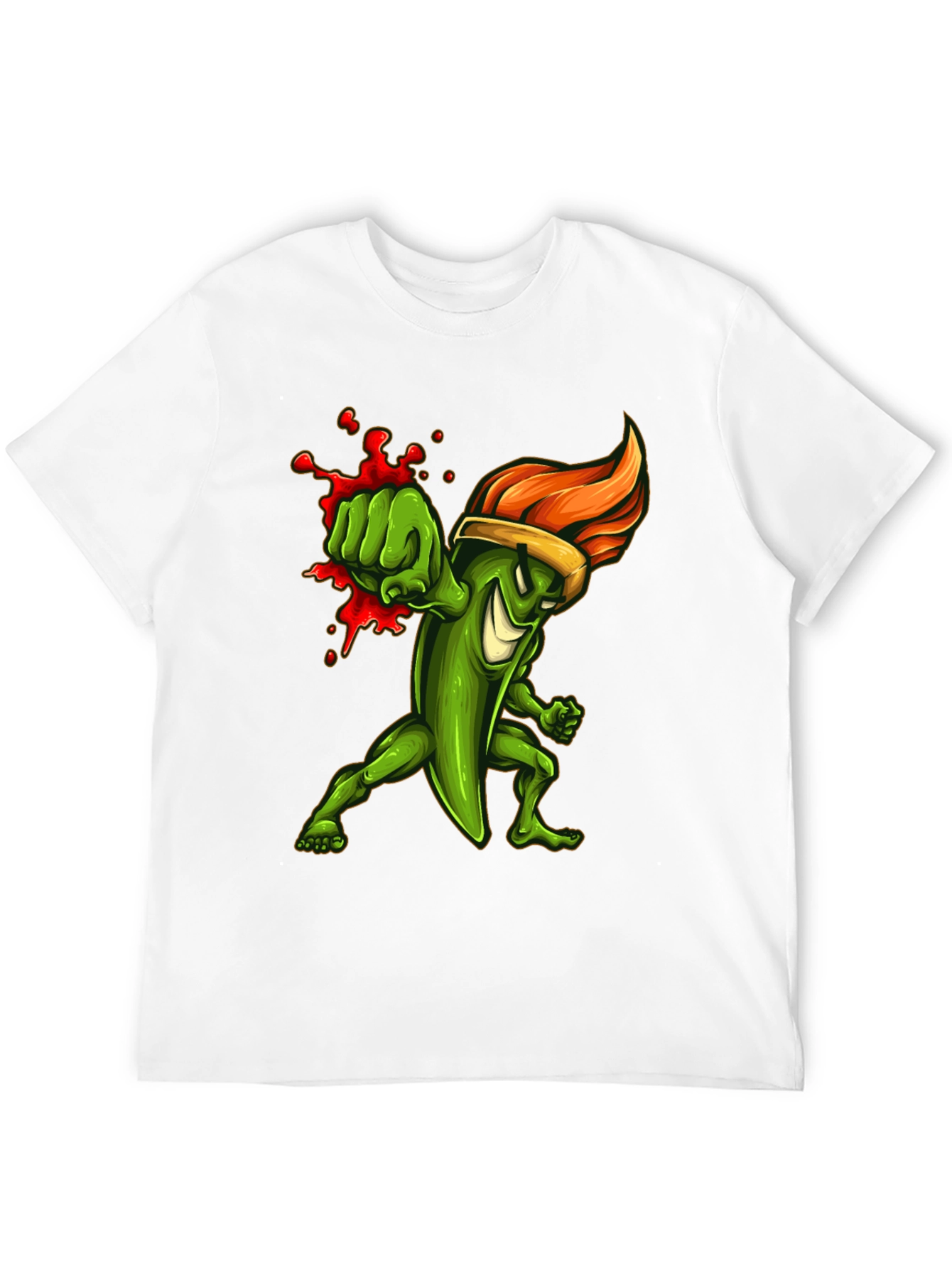 Spicy Green Pepper Punch Graphic Tee - Black Cotton