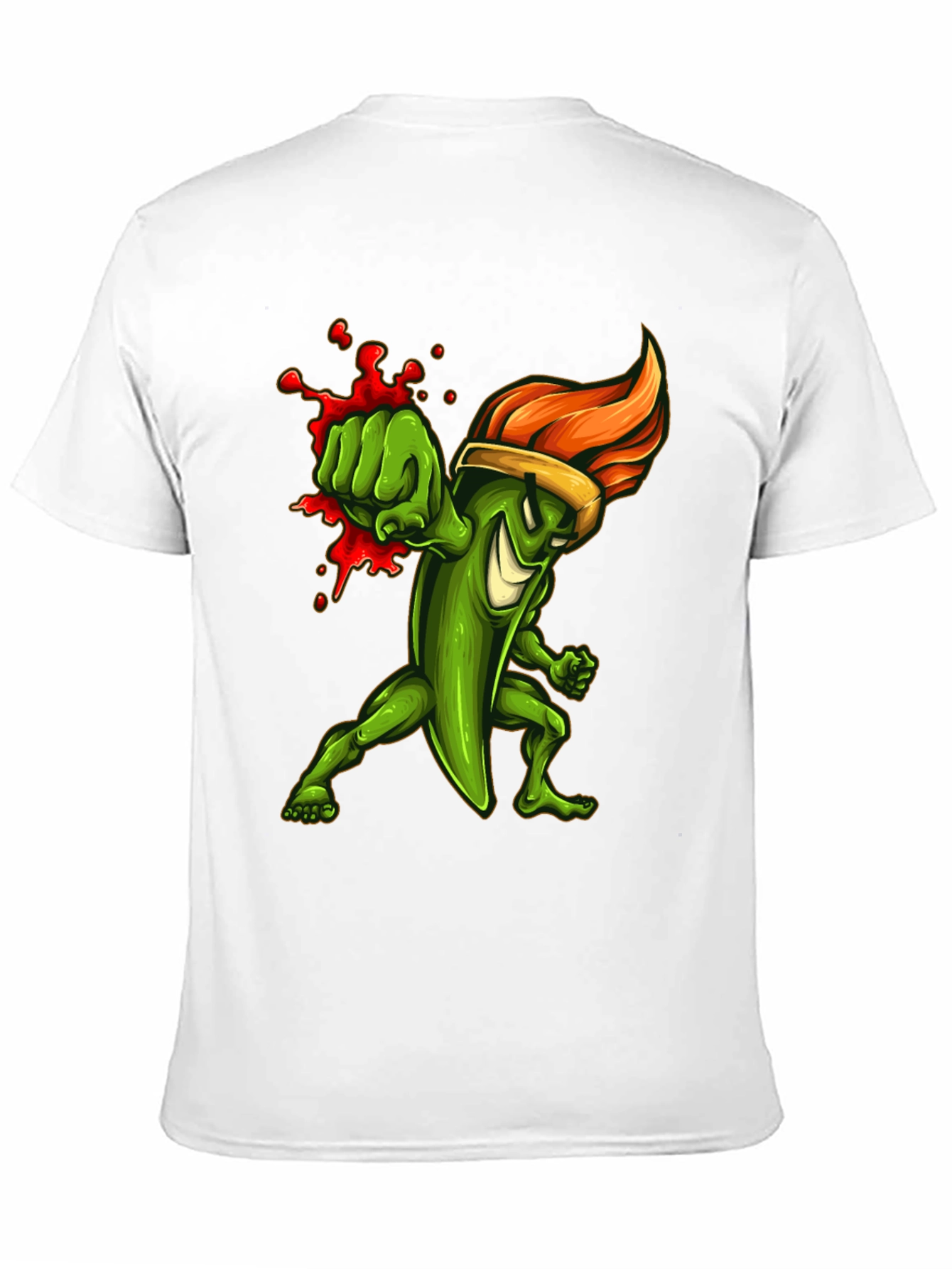 Spicy Green Pepper Punch Graphic Tee - Black Cotton