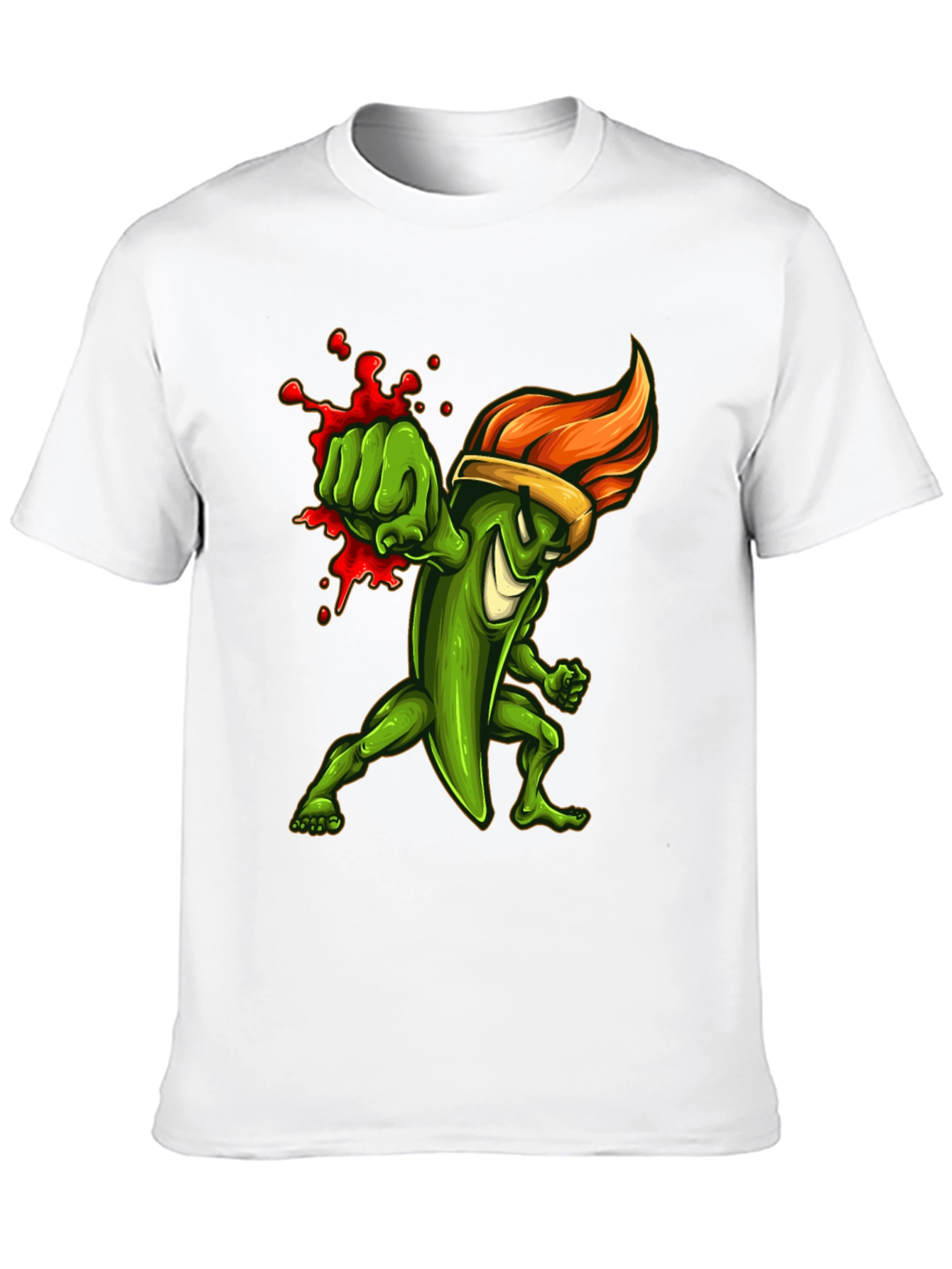 Spicy Green Pepper Punch Graphic Tee - Black Cotton
