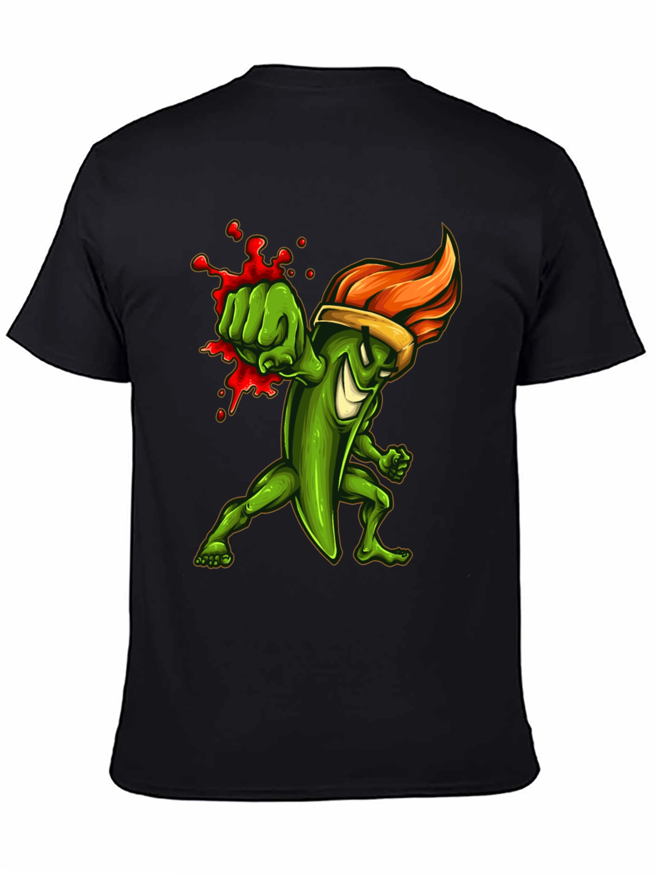 Spicy Green Pepper Punch Graphic Tee - Black Cotton