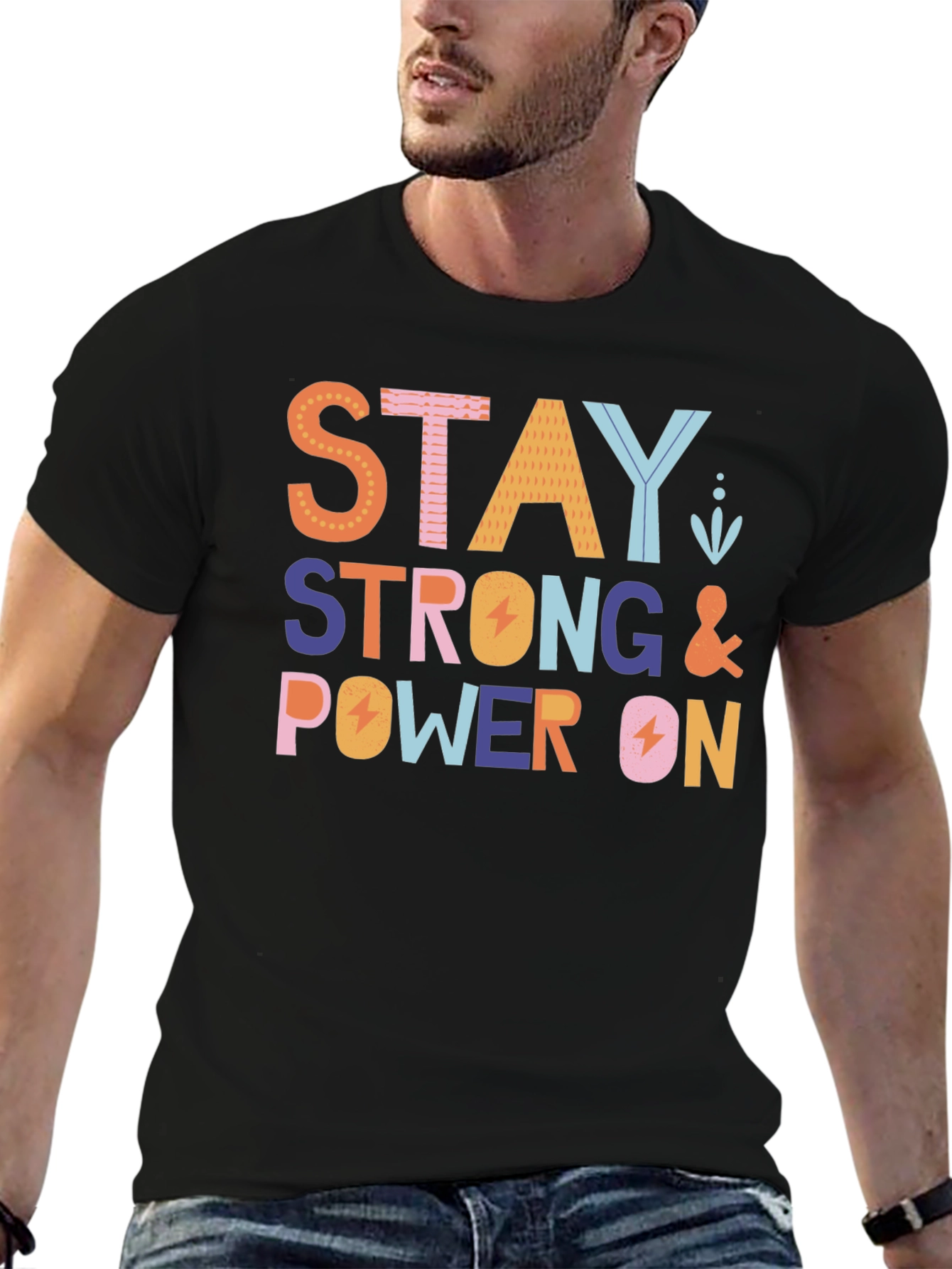 Stay Strong Power On Graphic Tee - Black