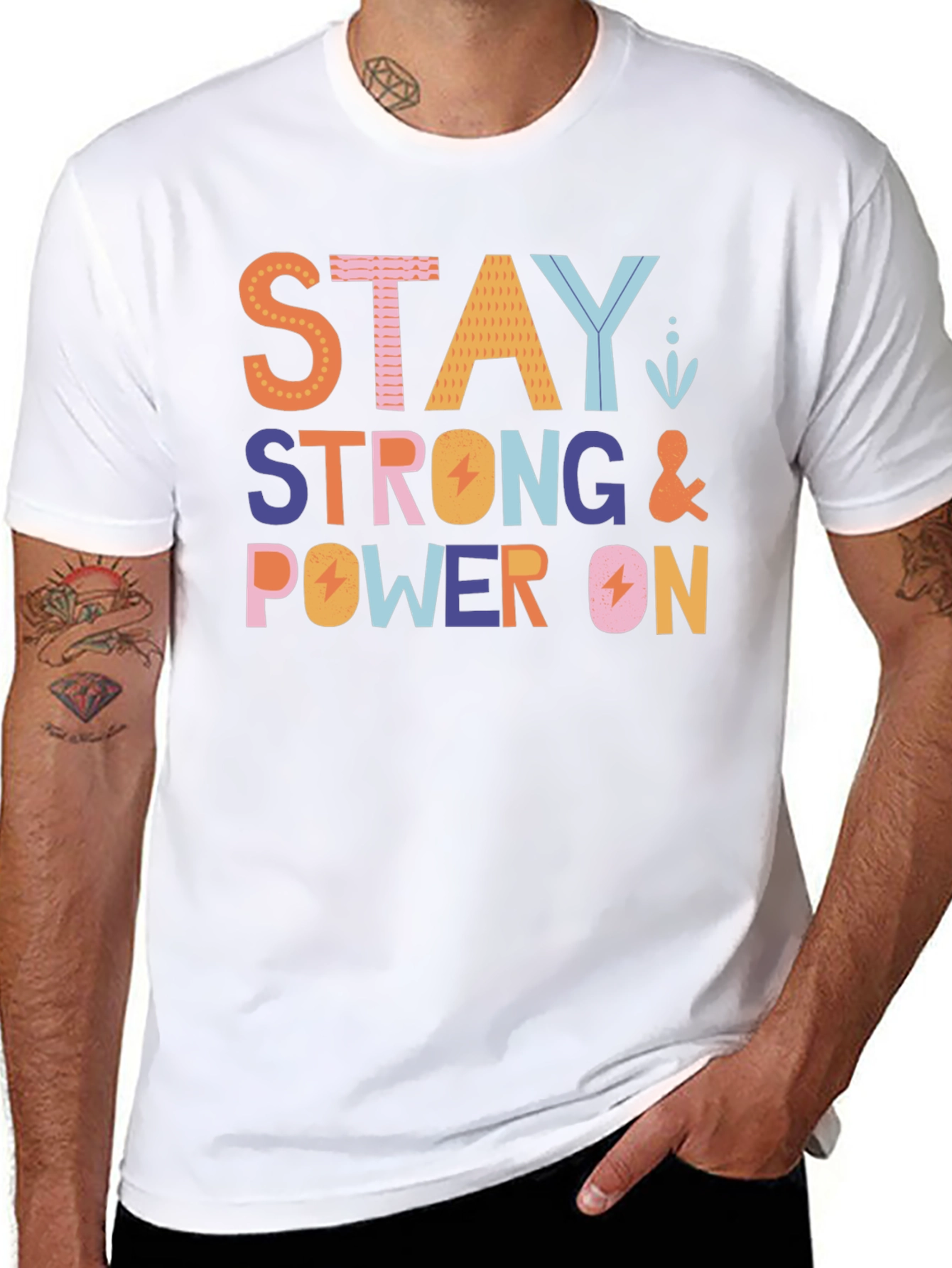 Stay Strong Power On Graphic Tee - Black