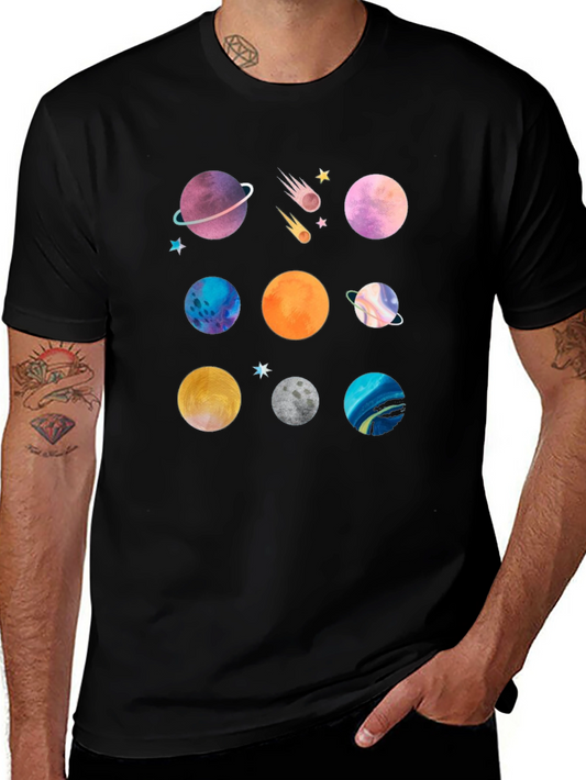 Planet Print Black Graphic T-Shirt