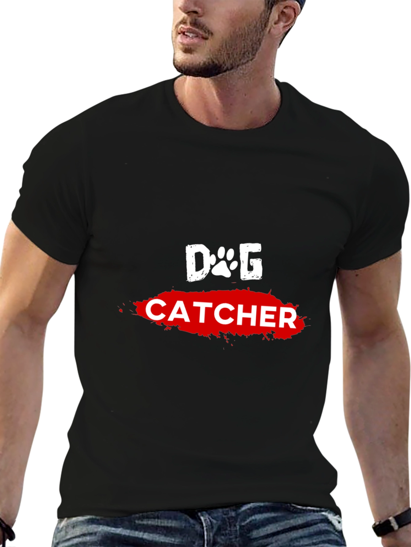 Dog Catcher Graphic Tee - Black Cotton T-Shirt
