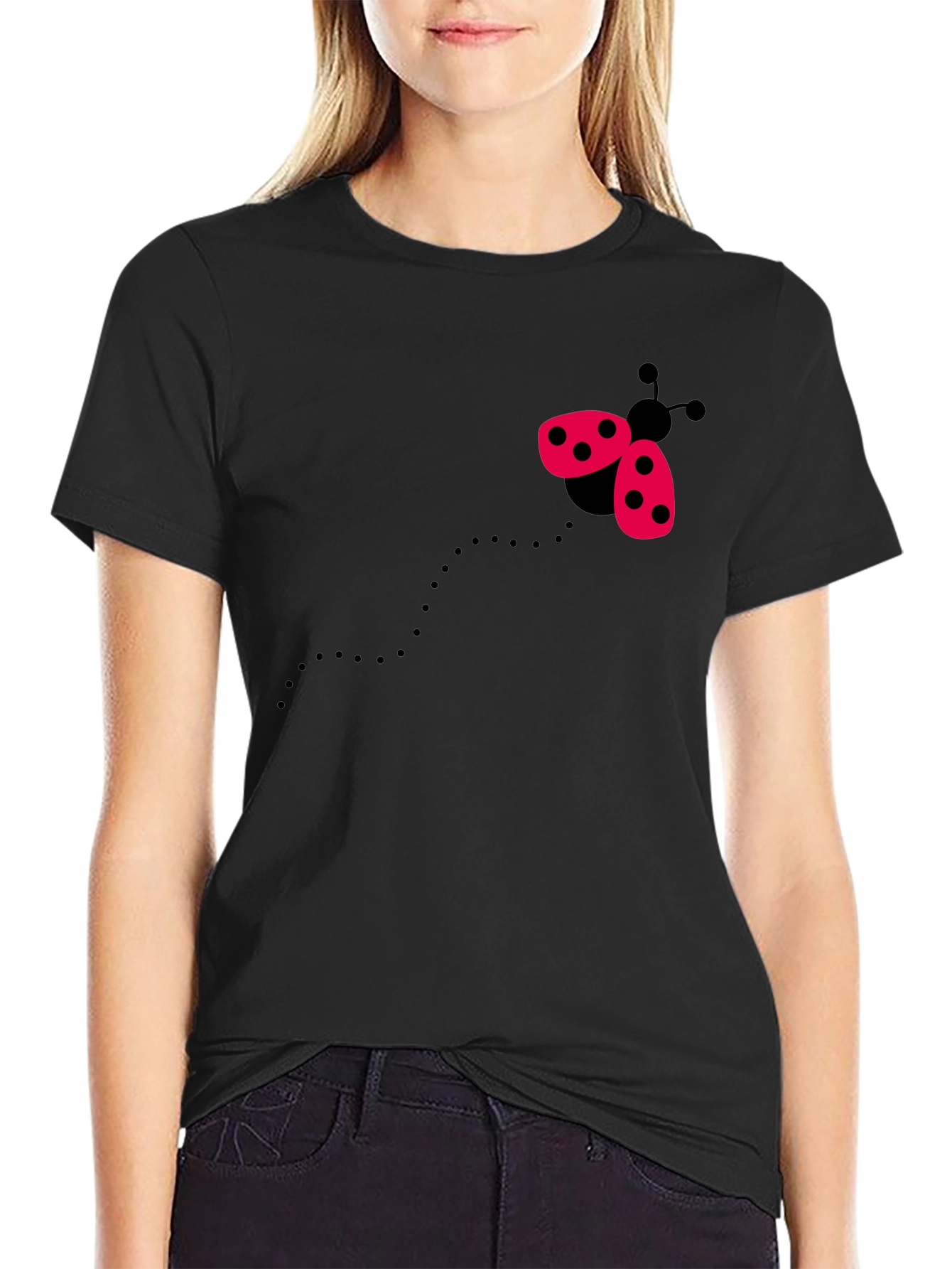 Ladybug Graphic Tee - Black Cotton Shirt
