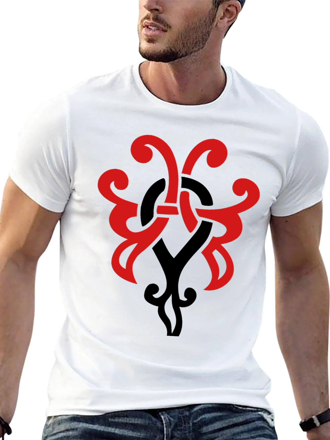 Stylish Black T-Shirt with Red & Black Tribal Design