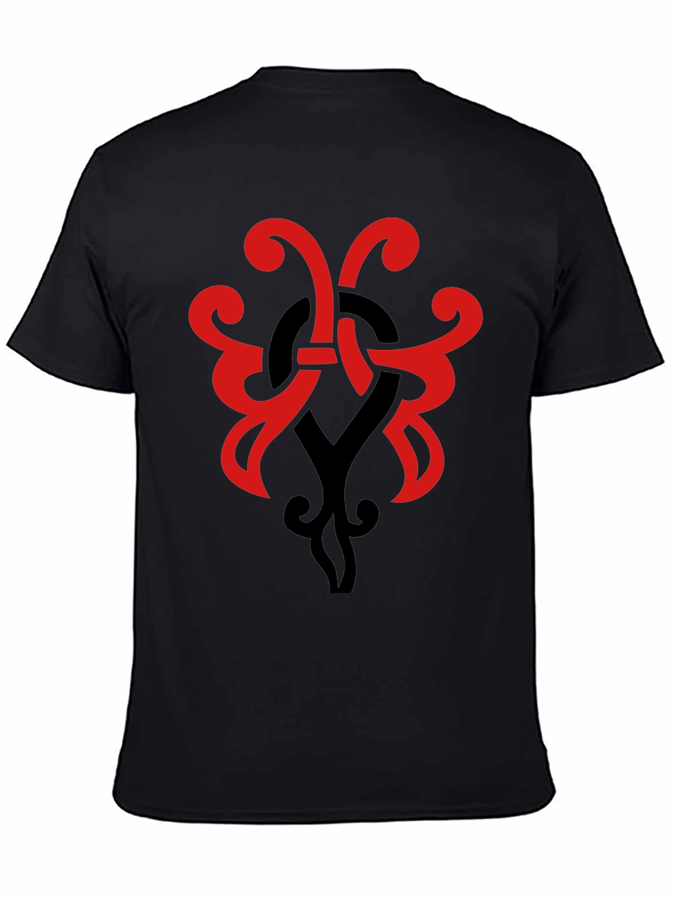 Stylish Black T-Shirt with Red & Black Tribal Design