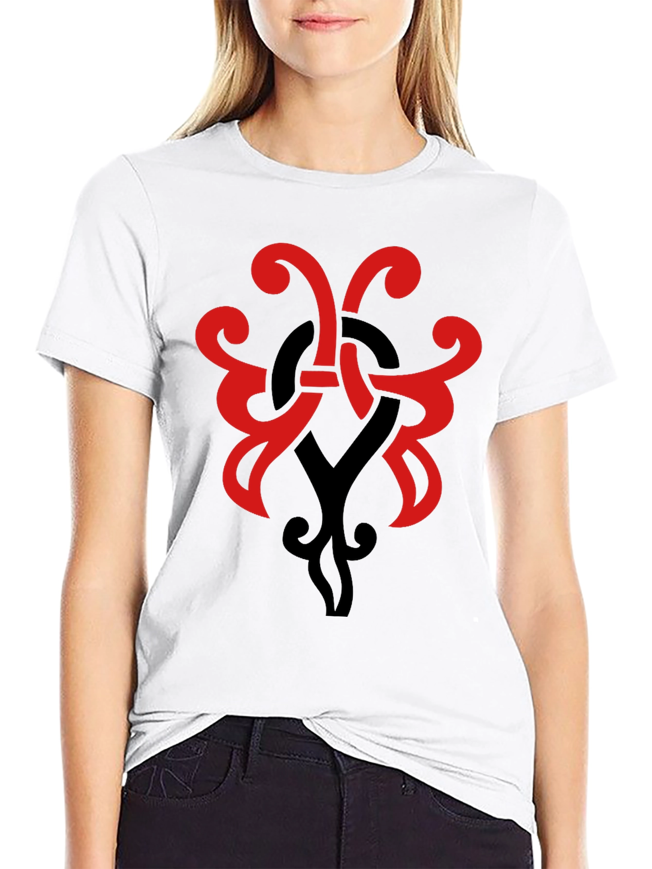Stylish Black T-Shirt with Red & Black Tribal Design