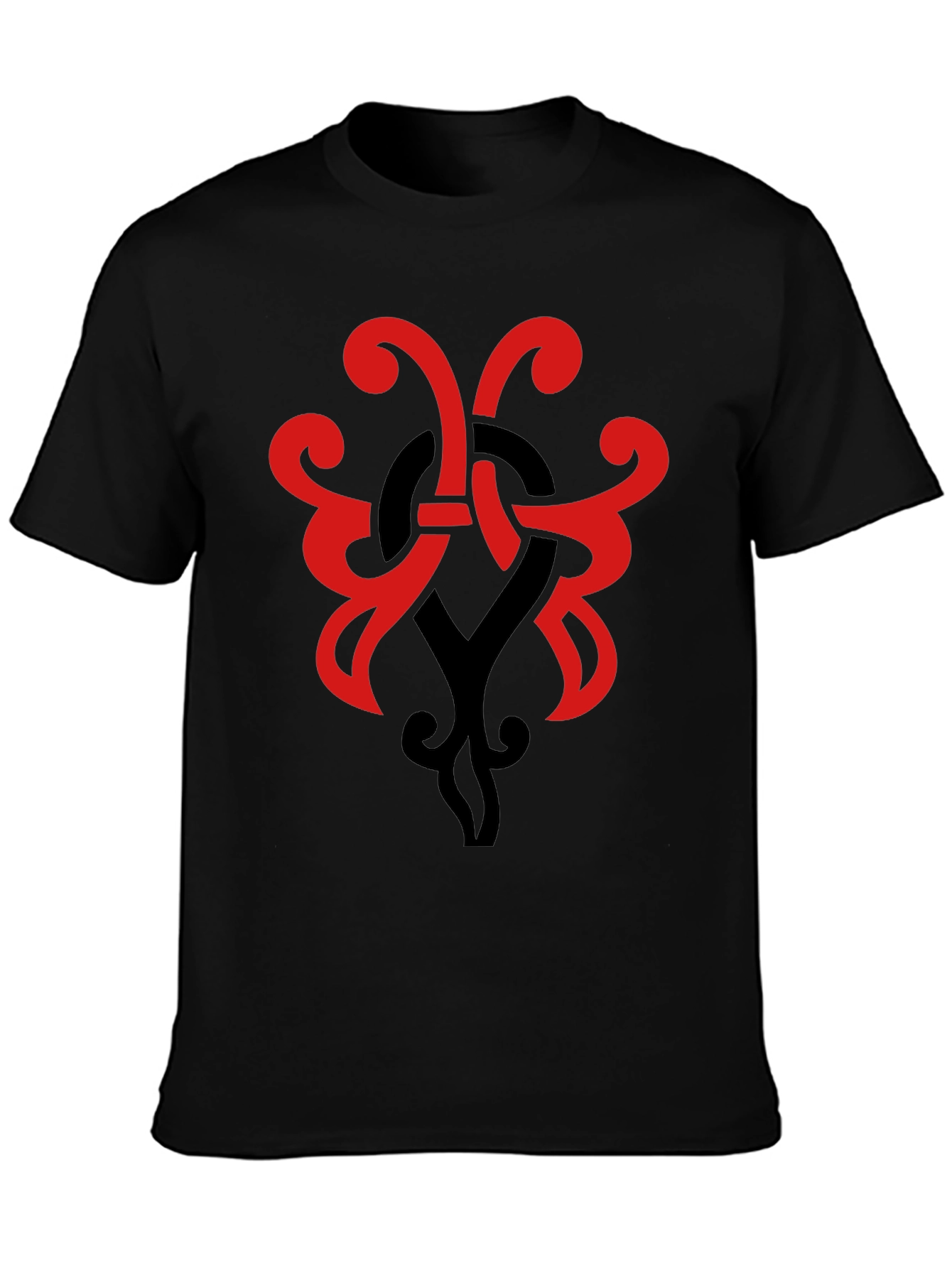 Stylish Black T-Shirt with Red & Black Tribal Design