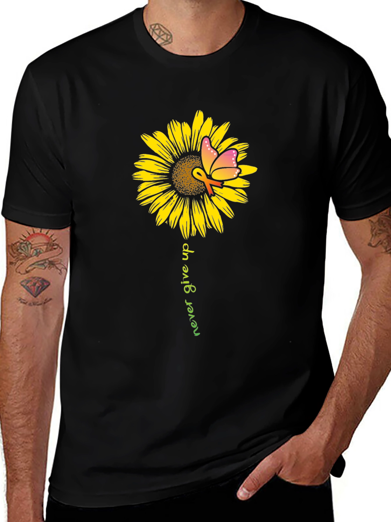 Sunflower Butterfly Never Give Up T-Shirt