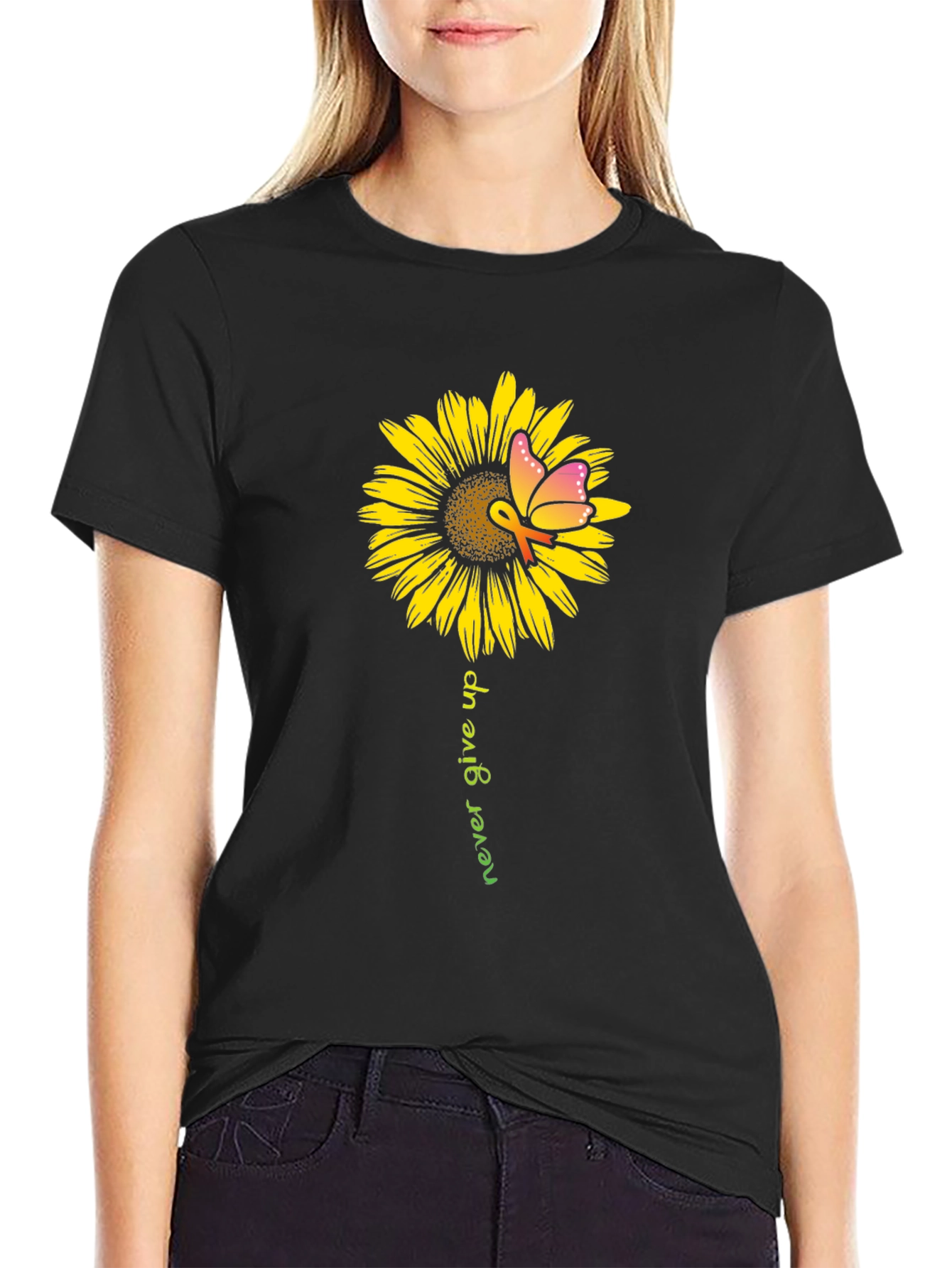 Sunflower Butterfly Never Give Up T-Shirt