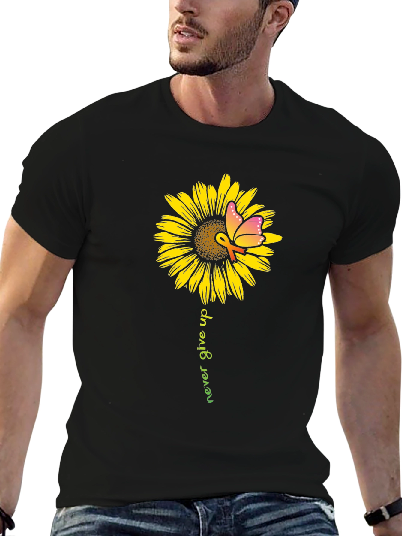 Sunflower Butterfly Never Give Up T-Shirt