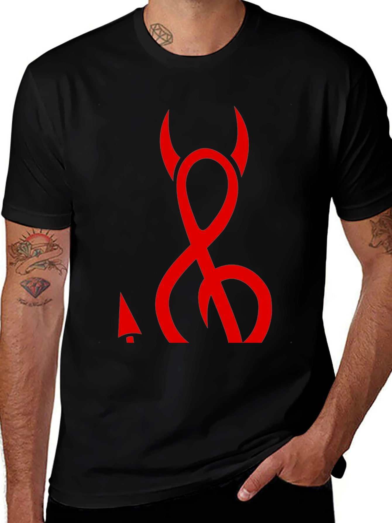 Devil Symbol Graphic Tee - Black Cotton T-Shirt