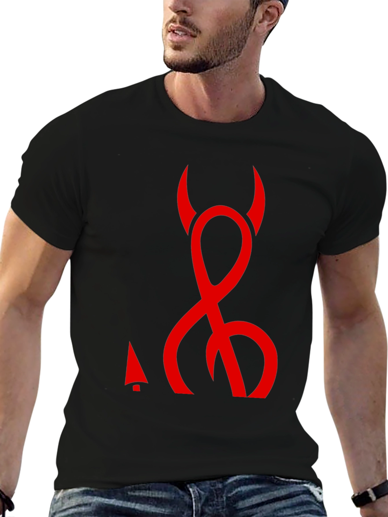 Devil Symbol Graphic Tee - Black Cotton T-Shirt