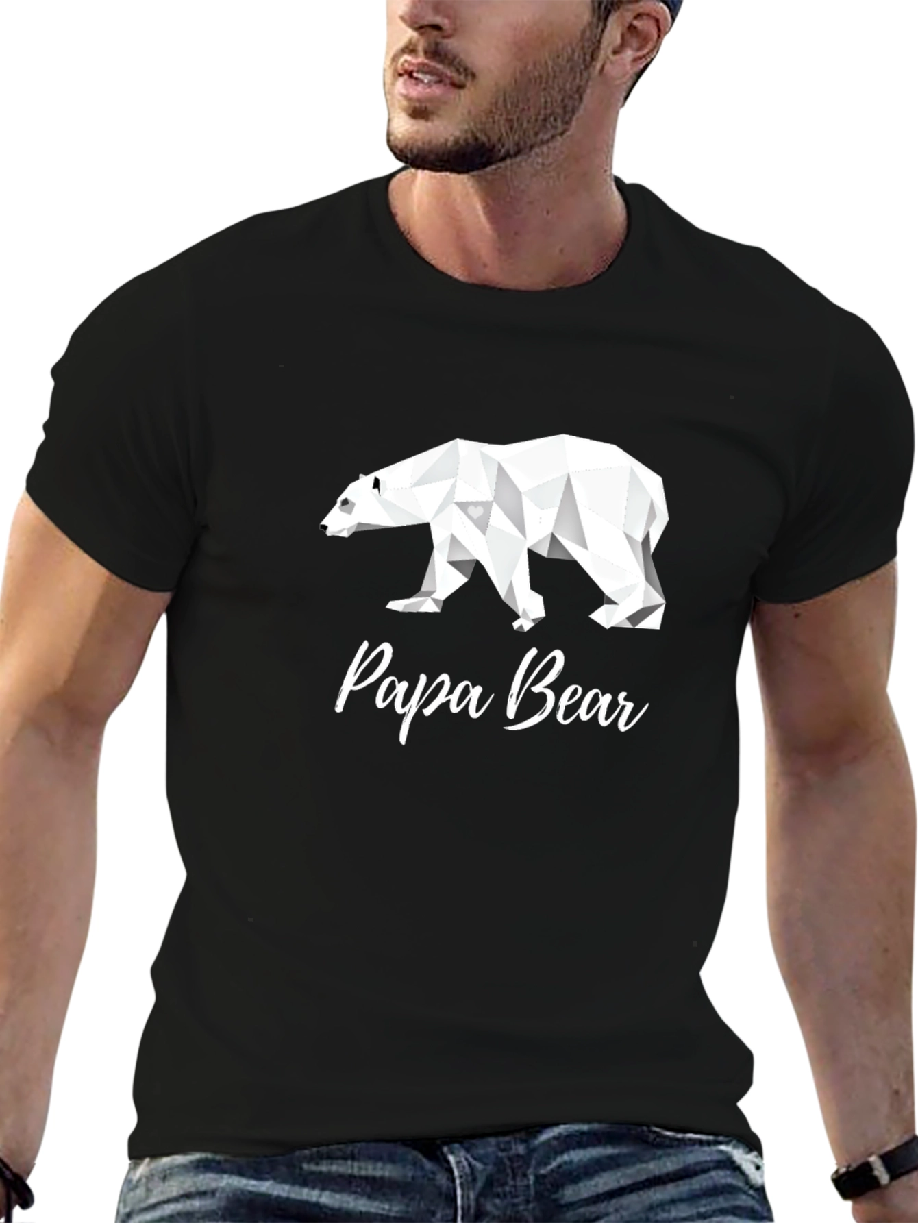 Papa Bear Geometric Graphic T-Shirt - Black