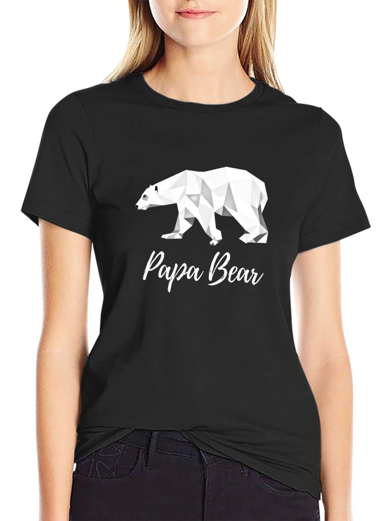 Papa Bear Geometric Graphic T-Shirt - Black
