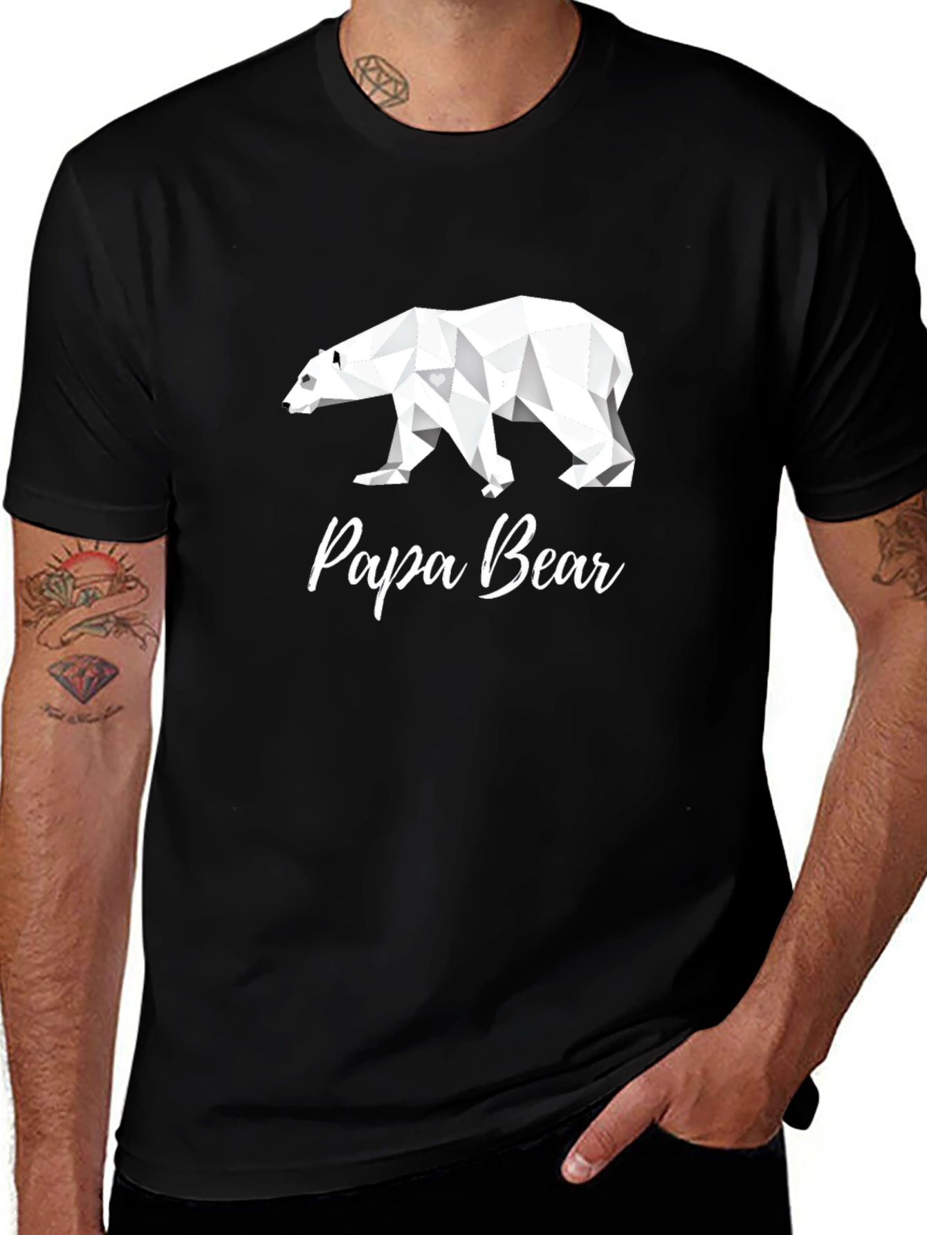 Papa Bear Geometric Graphic T-Shirt - Black