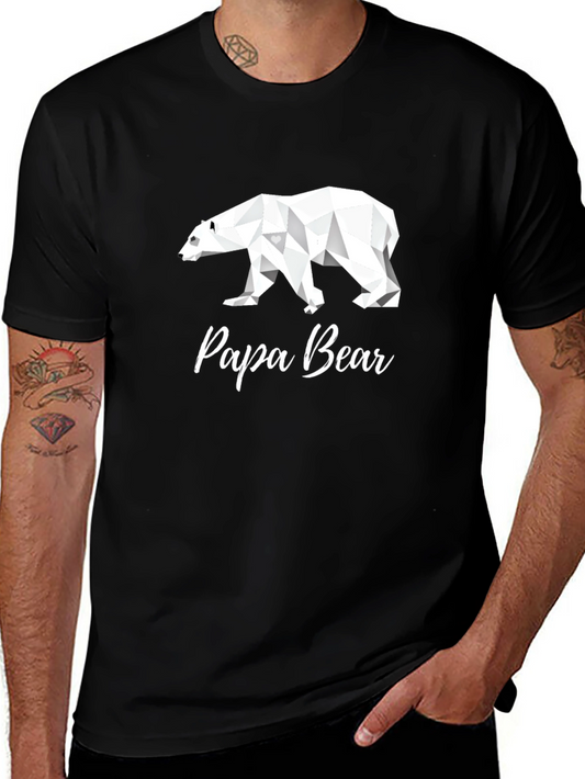 Papa Bear Geometric Graphic T-Shirt - Black