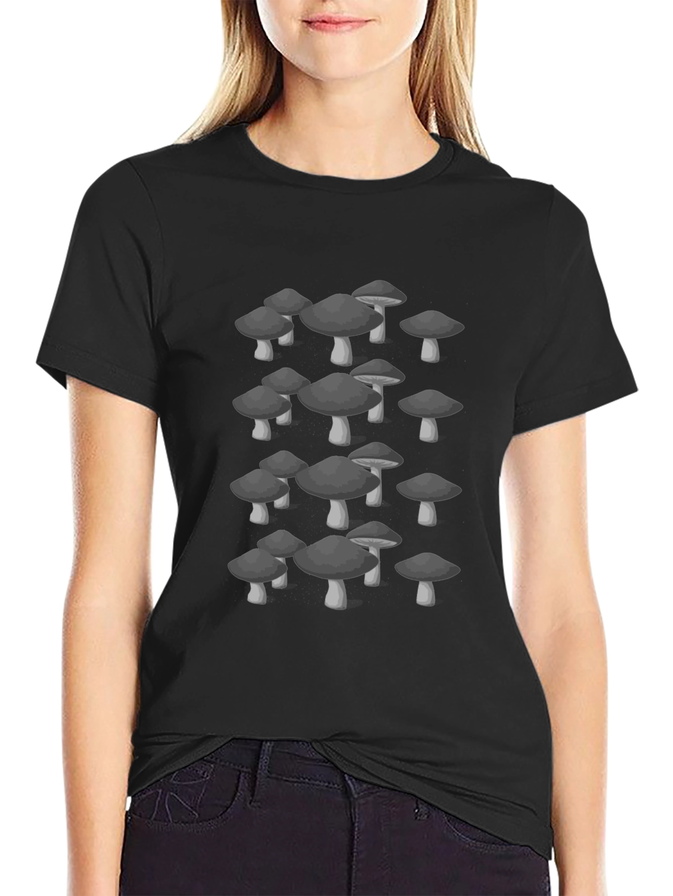 Mushroom Graphic Tee - Trendy Black Cotton T-Shirt