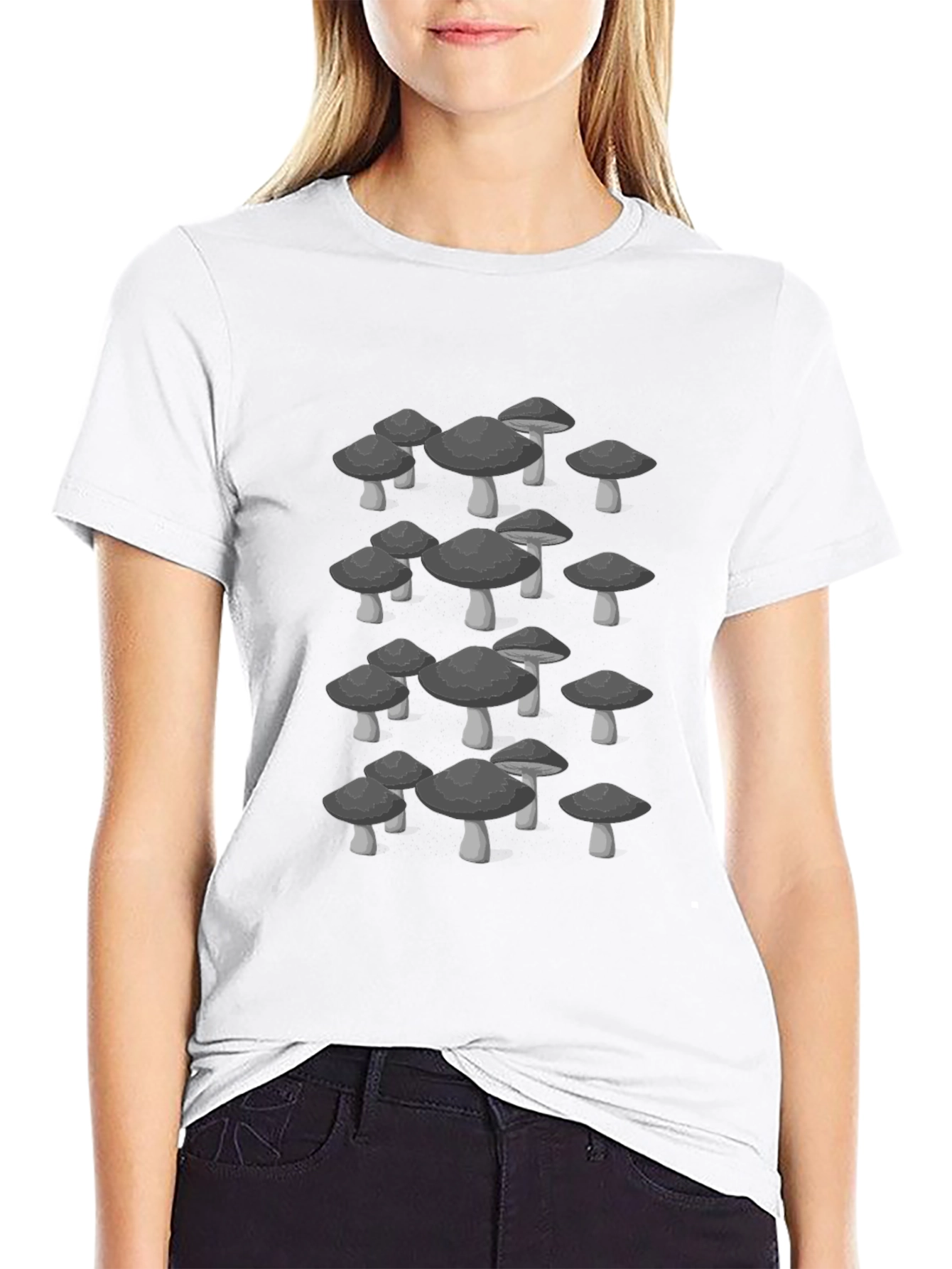 Mushroom Graphic Tee - Trendy Black Cotton T-Shirt