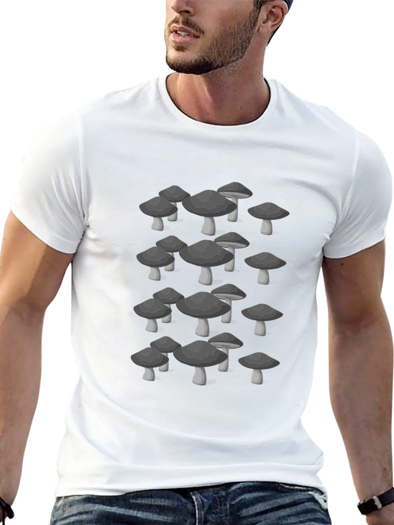 Mushroom Graphic Tee - Trendy Black Cotton T-Shirt