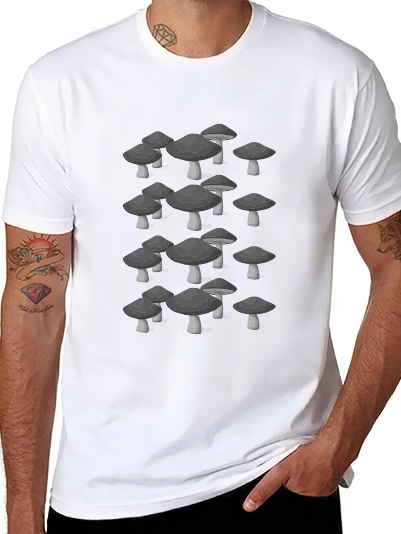 Mushroom Graphic Tee - Trendy Black Cotton T-Shirt