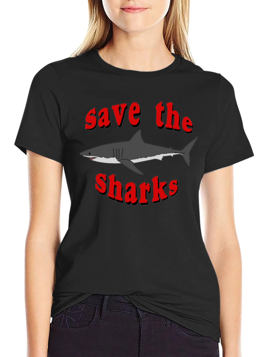Save the Sharks Black Graphic Tee - Short Sleeve Crew Neck