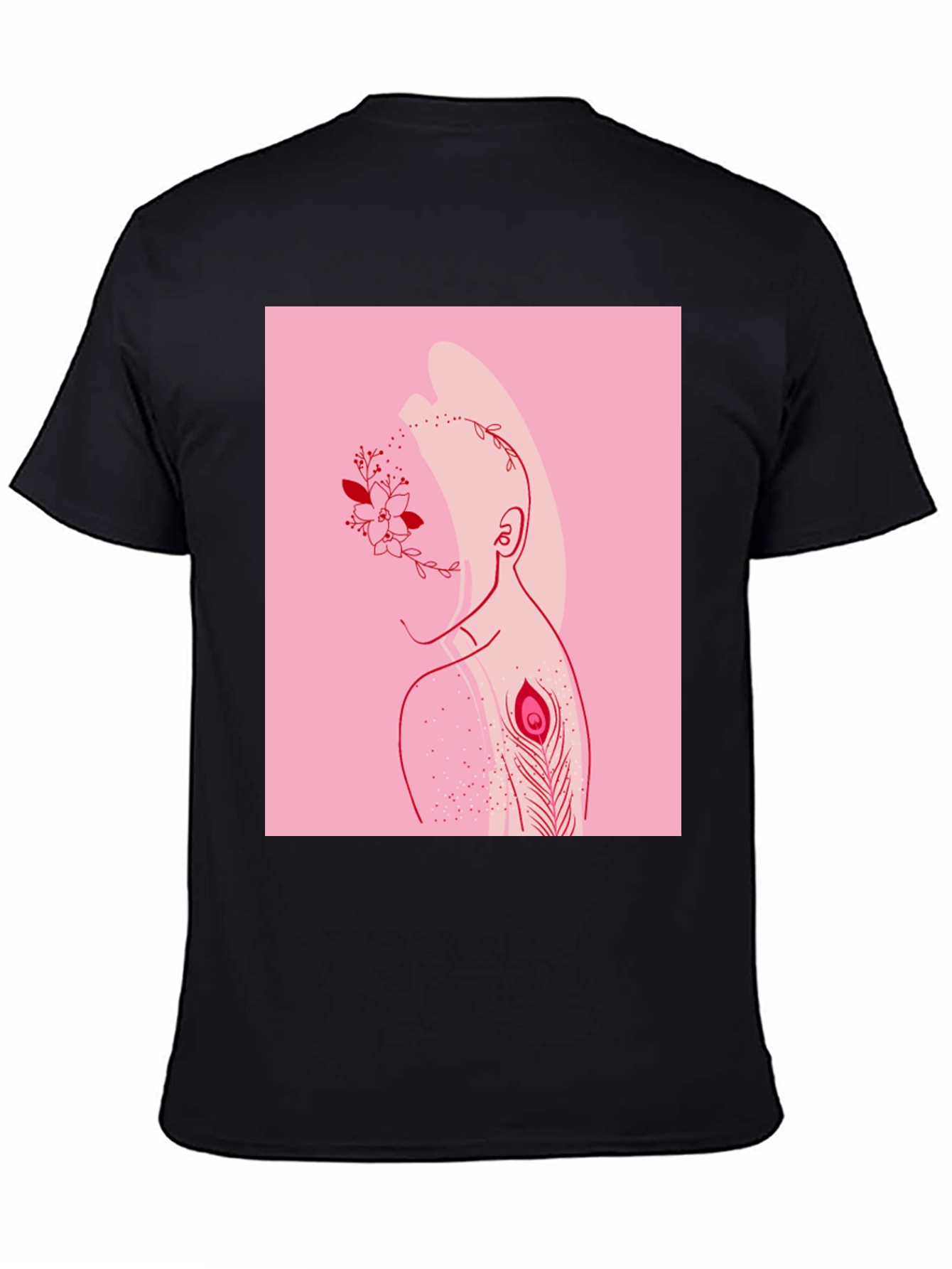 Modern Artistic T-Shirt: Floral & Peacock Design