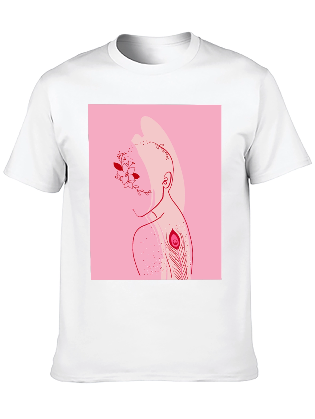 Modern Artistic T-Shirt: Floral & Peacock Design