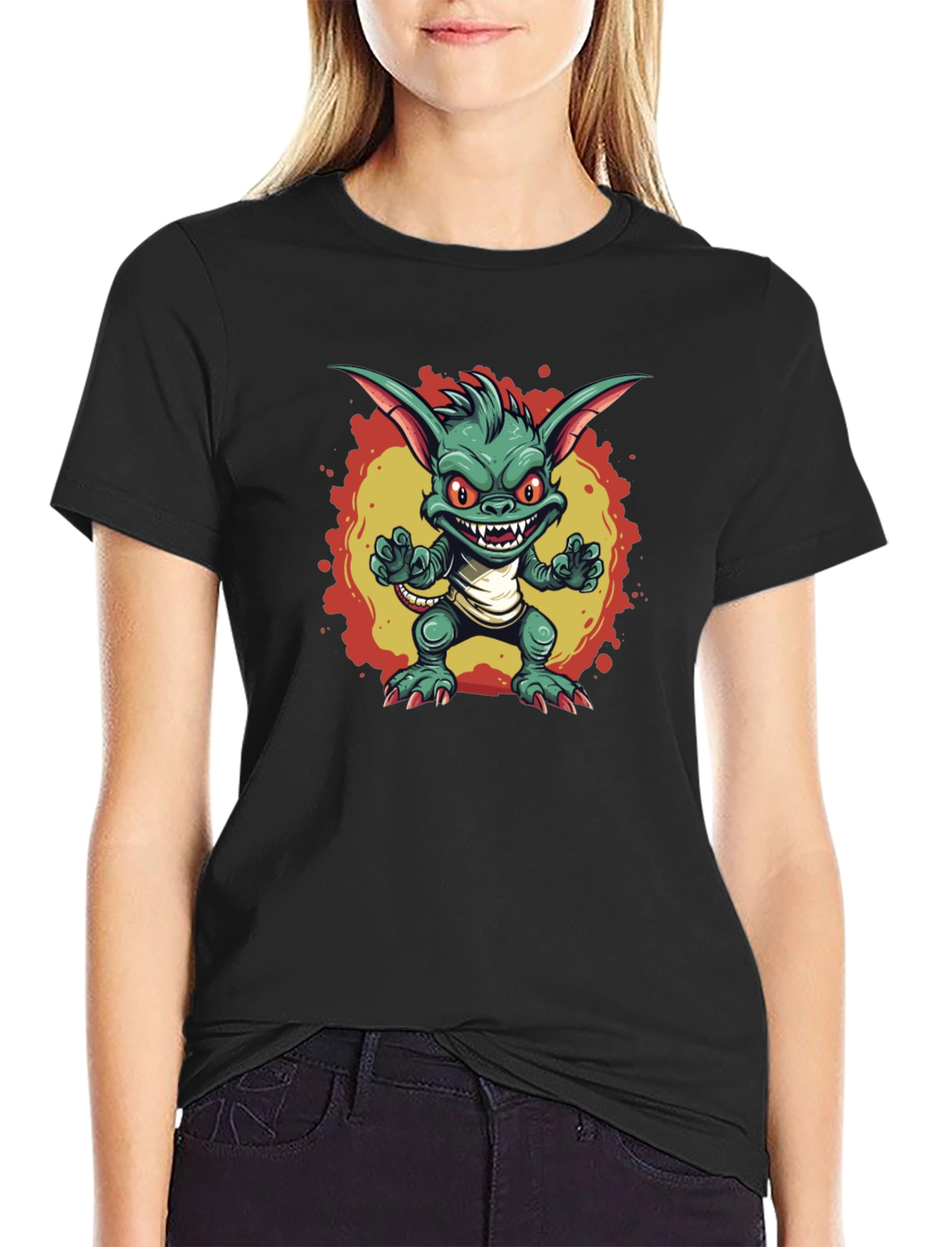 Cartoon Gremlin Graphic Black T-Shirt