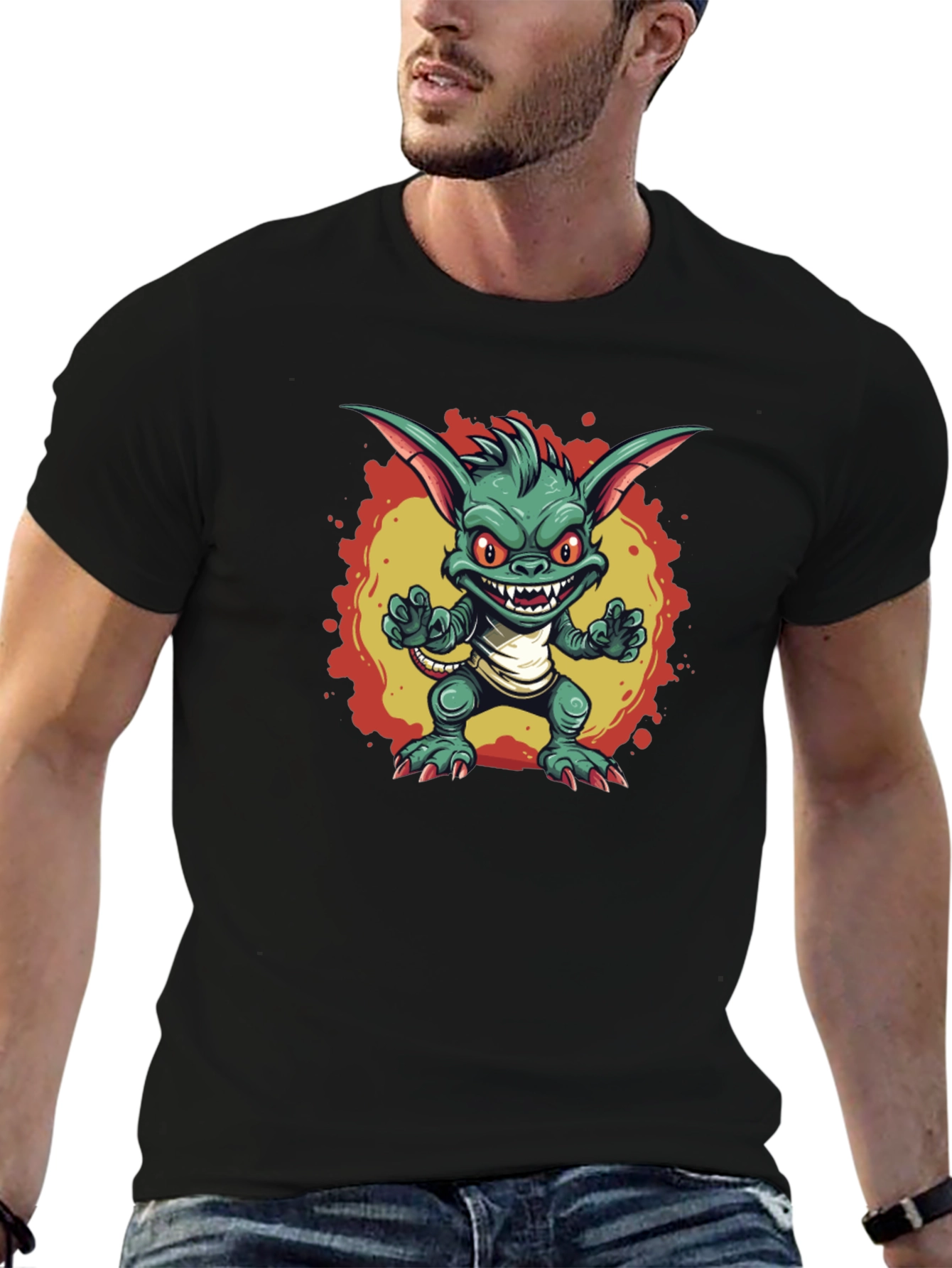 Cartoon Gremlin Graphic Black T-Shirt