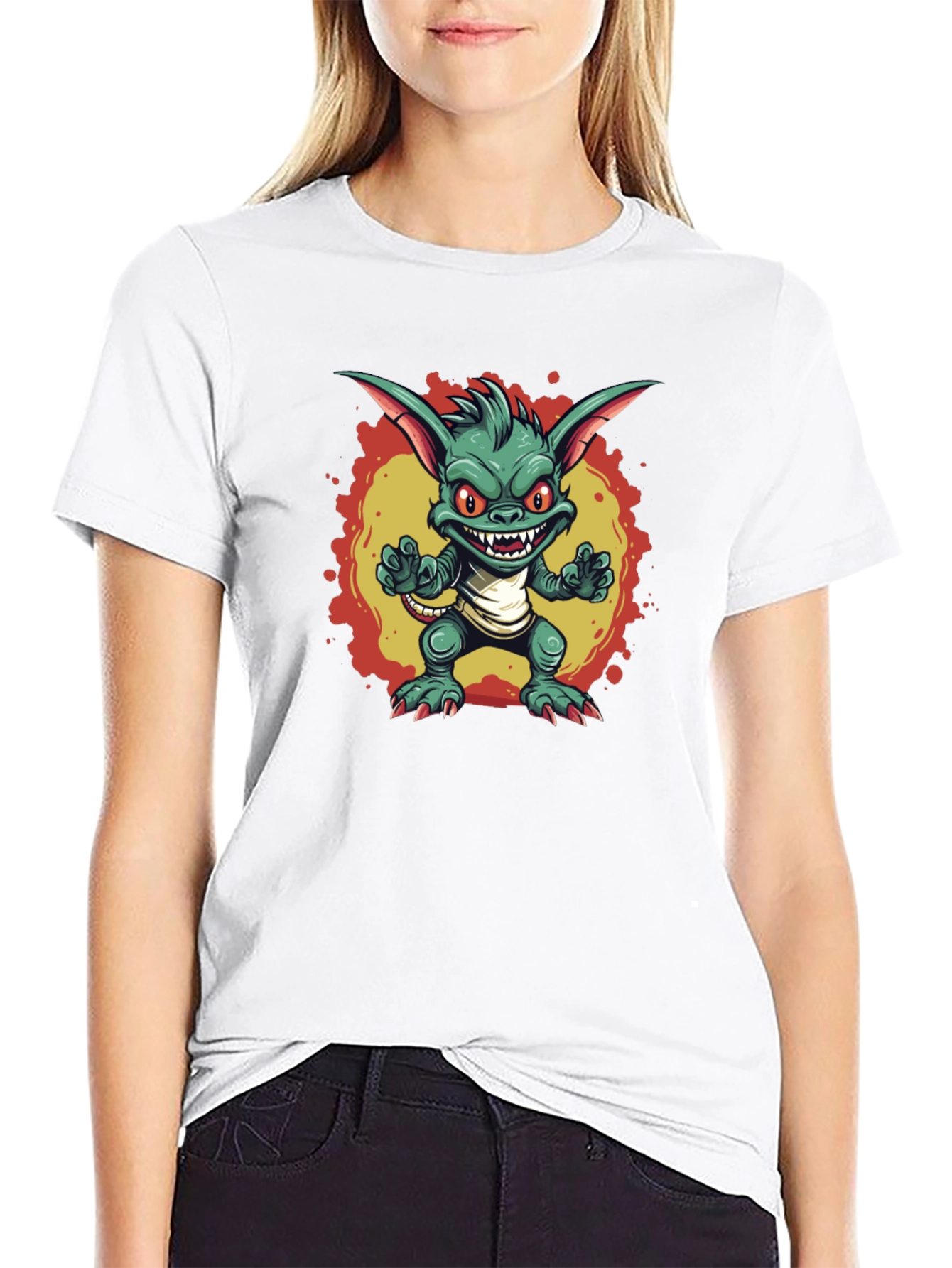 Cartoon Gremlin Graphic Black T-Shirt
