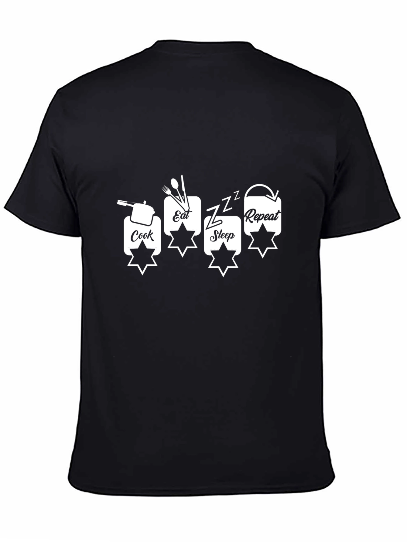 Cook Eat Sleep Repeat Mens Black T-Shirt