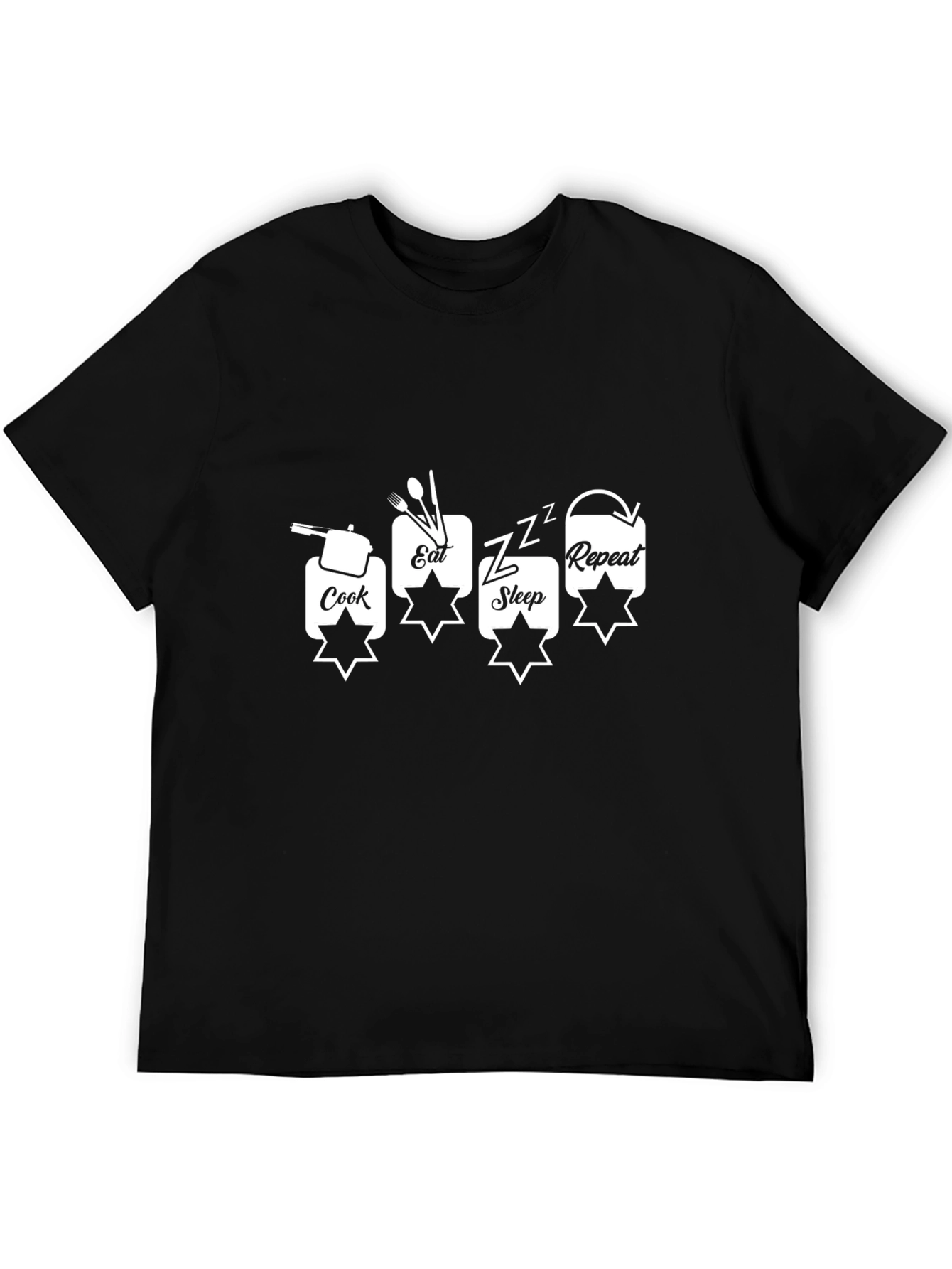 Cook Eat Sleep Repeat Mens Black T-Shirt