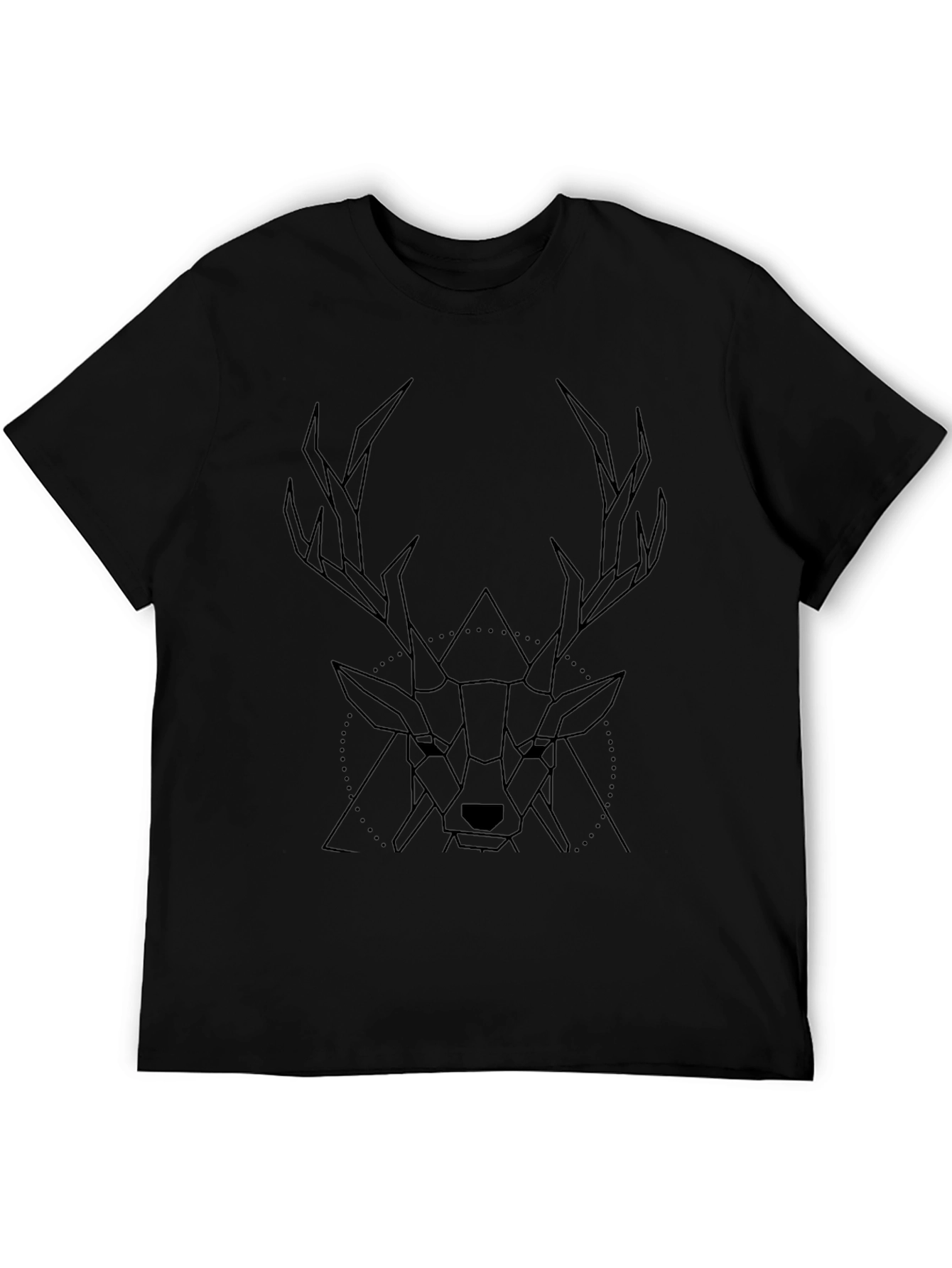 Geometric Deer Graphic T-Shirt - Stylish Black Tee
