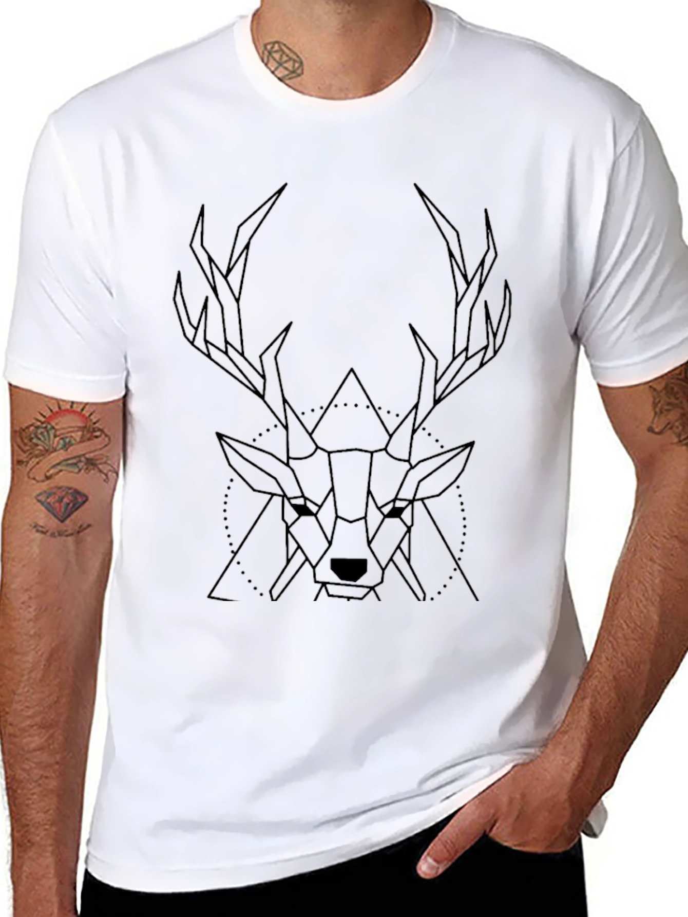 Geometric Deer Graphic T-Shirt - Stylish Black Tee