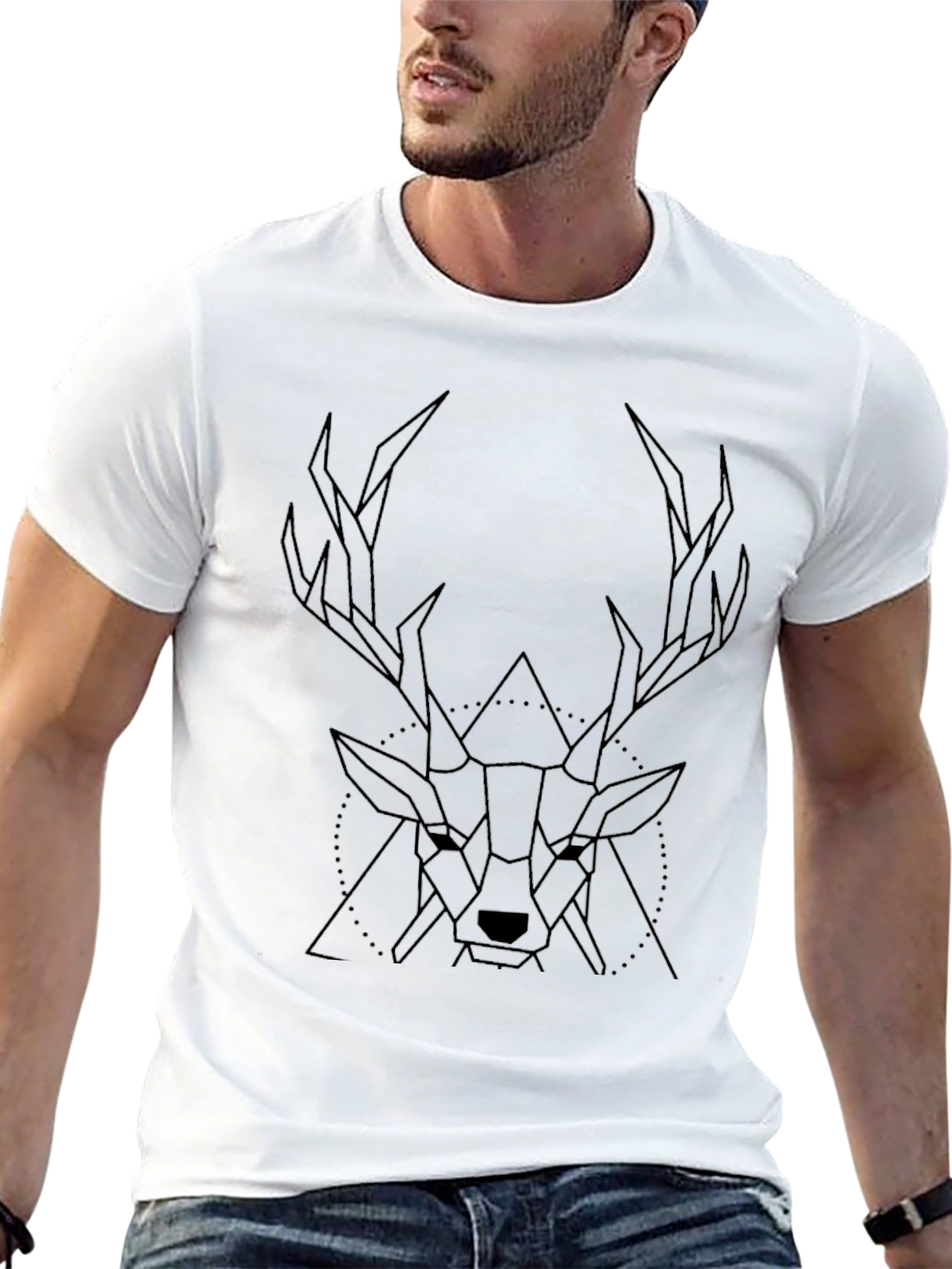 Geometric Deer Graphic T-Shirt - Stylish Black Tee