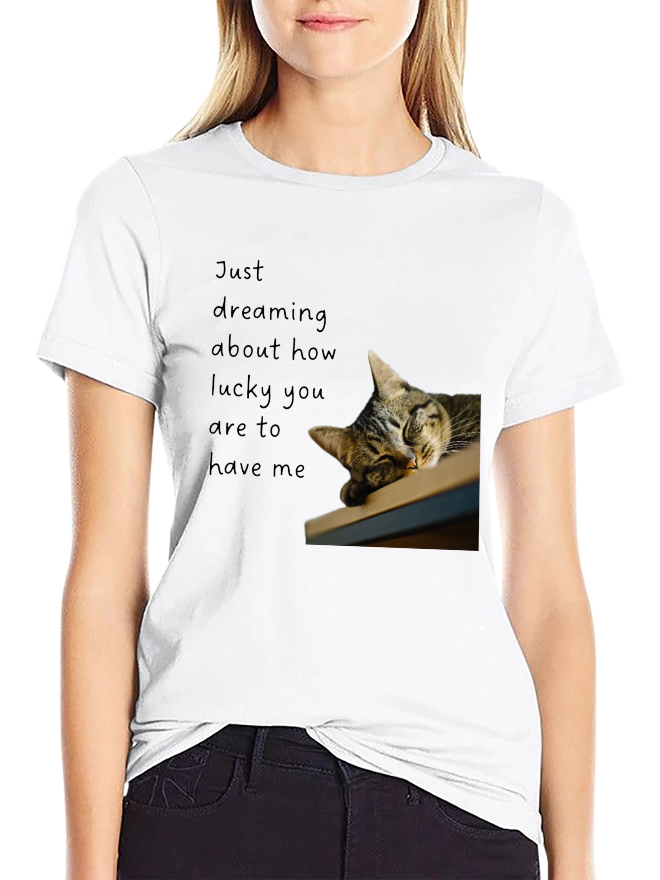 Dreaming Cat Graphic T-Shirt - Black