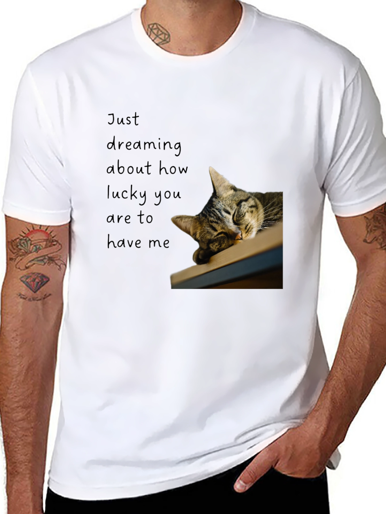Dreaming Cat Graphic T-Shirt - Black