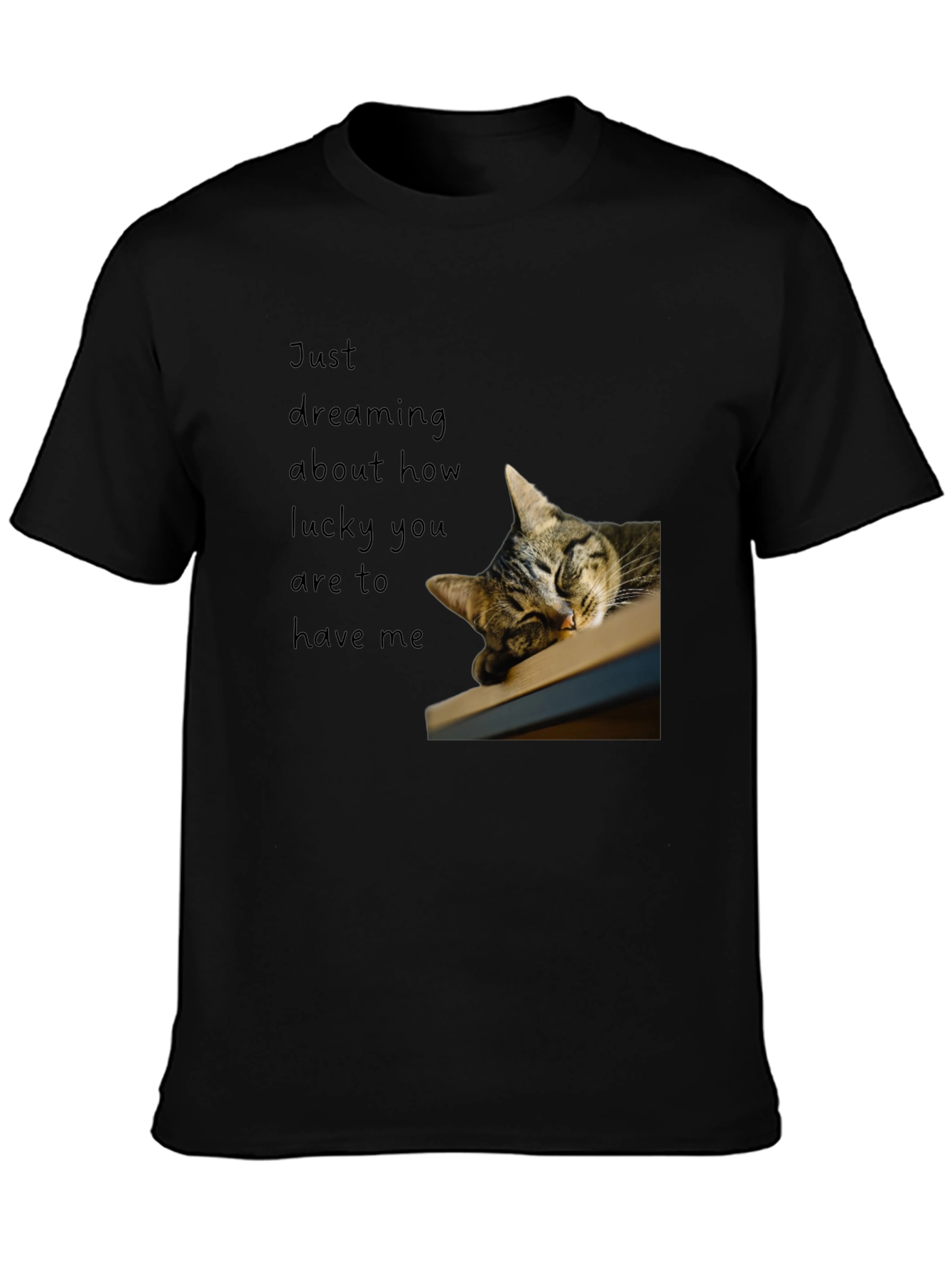 Dreaming Cat Graphic T-Shirt - Black
