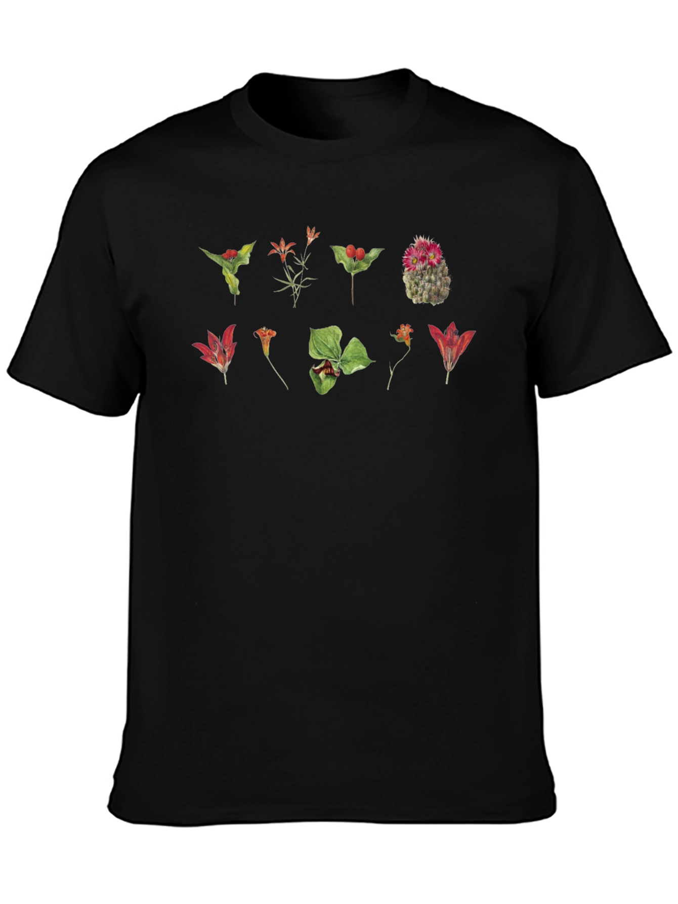 Botanical Print Black T-Shirt