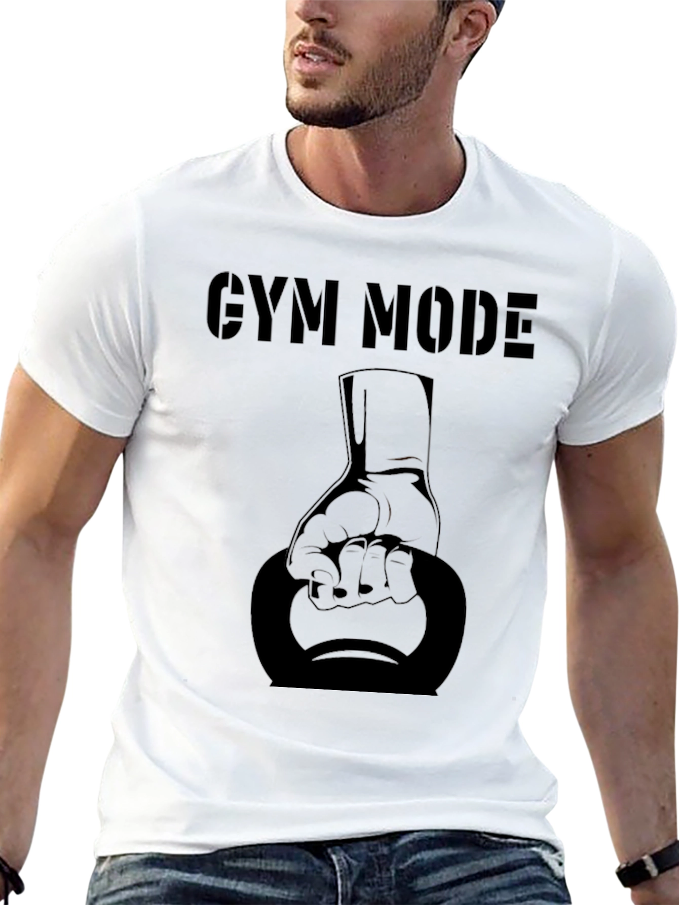 Gym Mode Black T-Shirt with Kettlebell Design